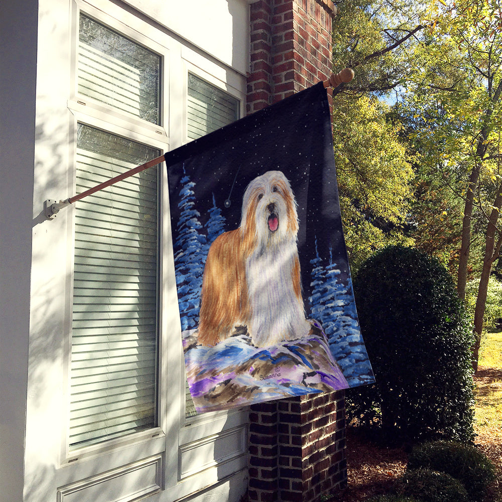 Starry Night Bearded Collie House Flag 28x40 Porch Sleeve Pole Decorative Outside Yard Banner Artwork Wall Hanging, Polyester