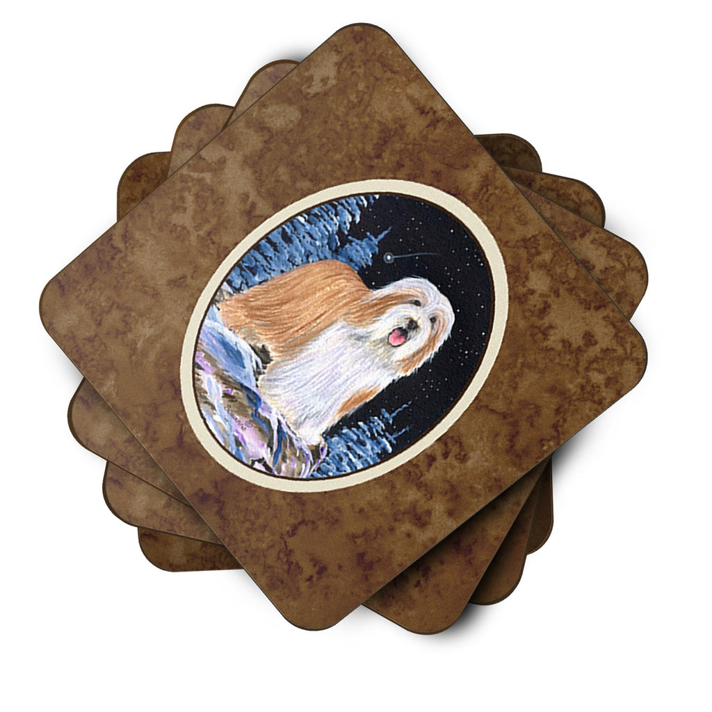 Starry Night Bearded Collie Foam Coasters Set of 4 Cup Coasters for Indoor Outdoor, Tabletop Protection, Anti Slip, Mouse pad Material