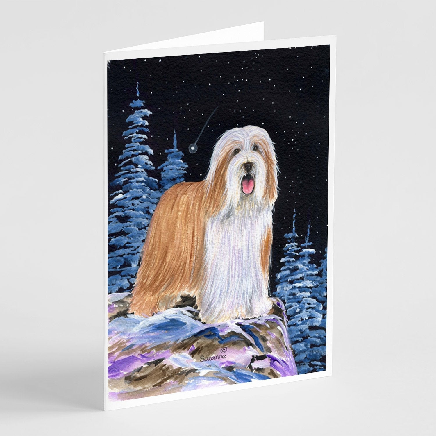 Starry Night Bearded Collie Greeting Cards Pack of 8 Blank Cards with Envelopes Whimsical A7 Size 5x7