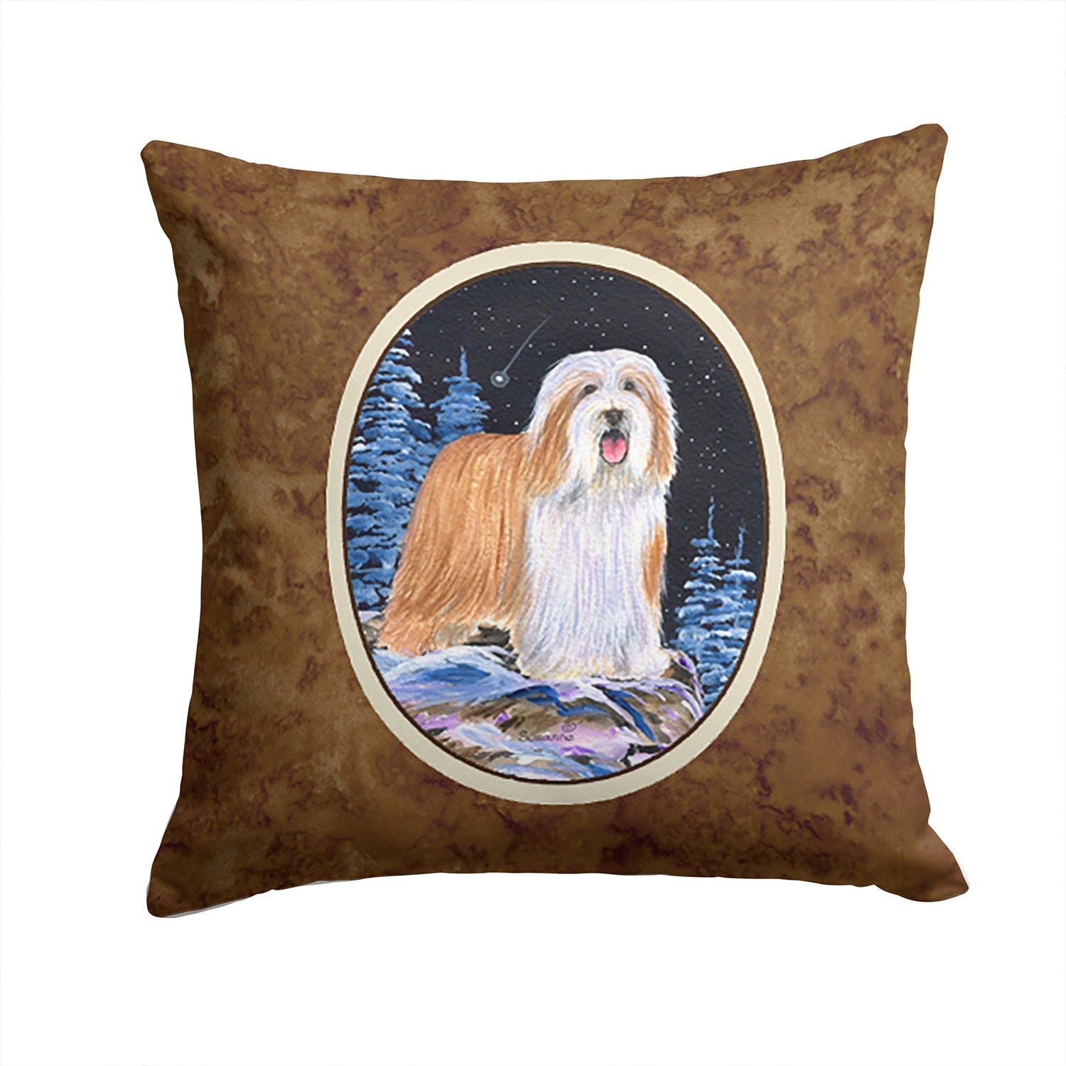 Starry Night Bearded Collie Decorative Throw Pillow 14x14 Indoor Outdoor Accent Cushion, Fabric Cover with Insert for Sofa, Bed, Porch & Living Room