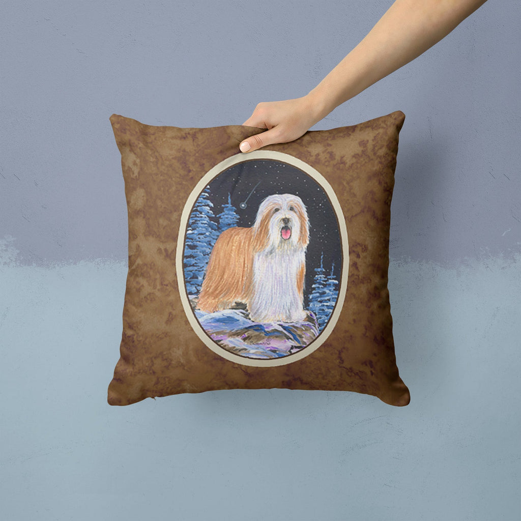 Starry Night Bearded Collie Decorative Throw Pillow 14x14 Indoor Outdoor Accent Cushion, Fabric Cover with Insert for Sofa, Bed, Porch & Living Room