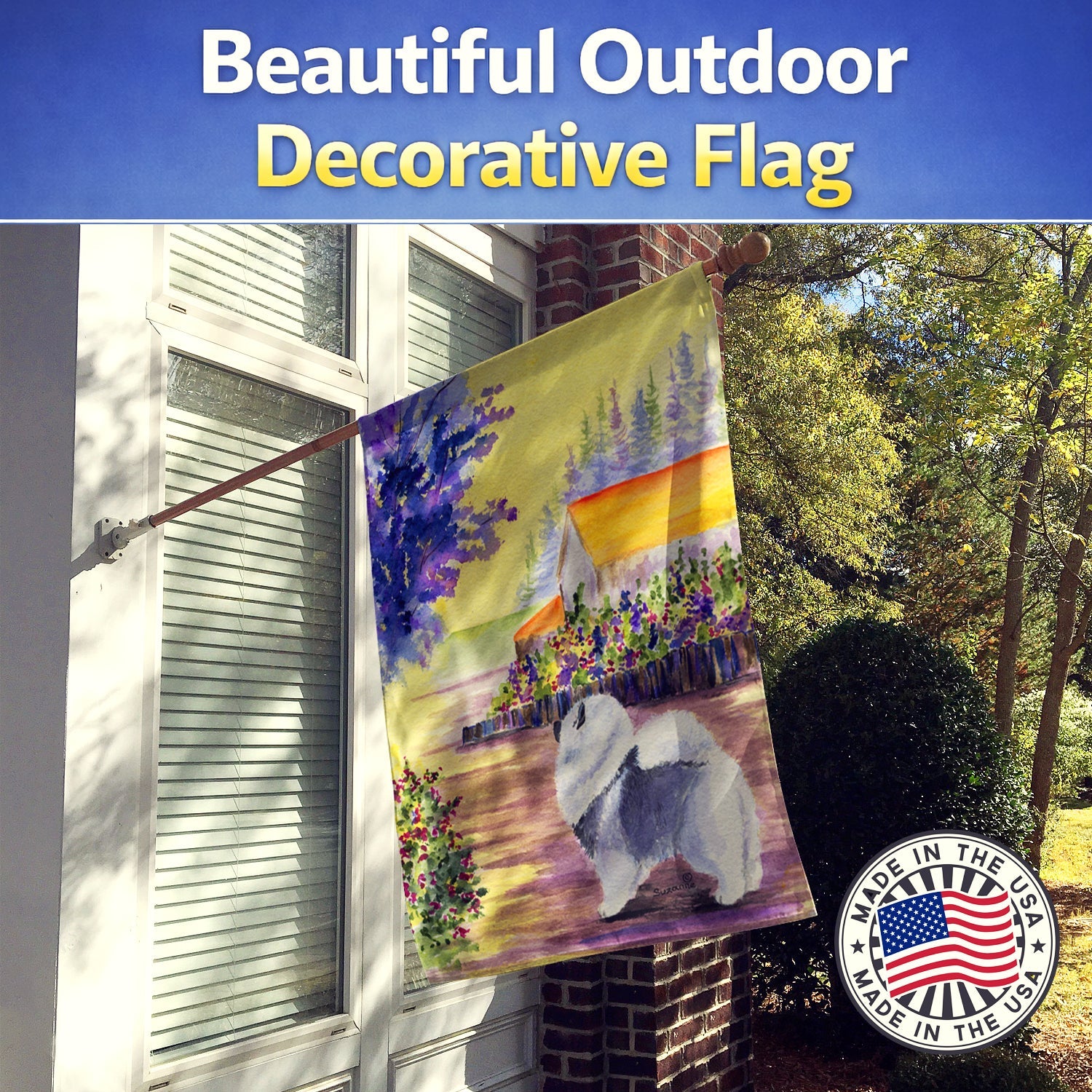 Keeshond House Flag 28x40 Porch Sleeve Pole Decorative Outside Yard Banner Artwork Wall Hanging, Polyester