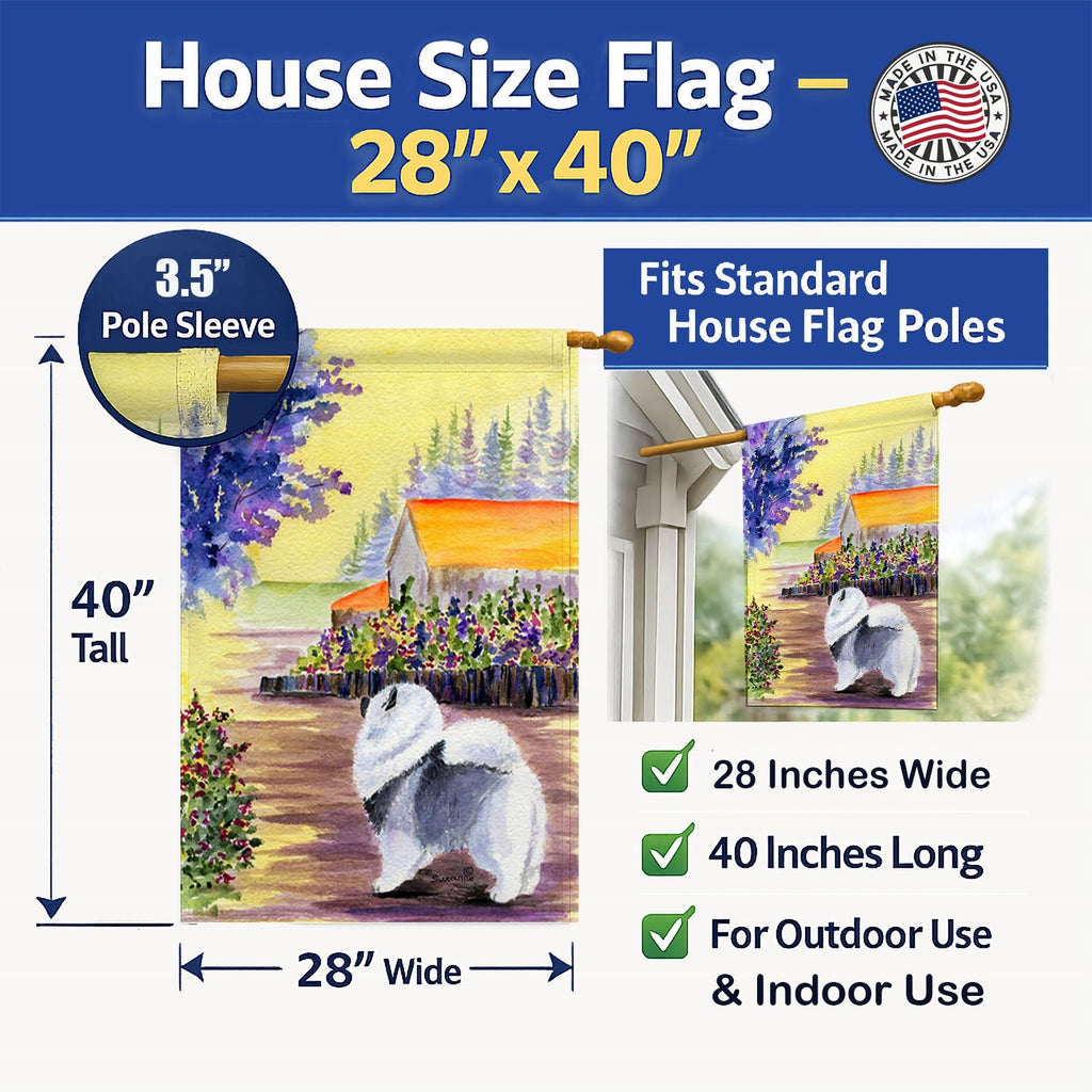 Keeshond House Flag 28x40 Porch Sleeve Pole Decorative Outside Yard Banner Artwork Wall Hanging, Polyester