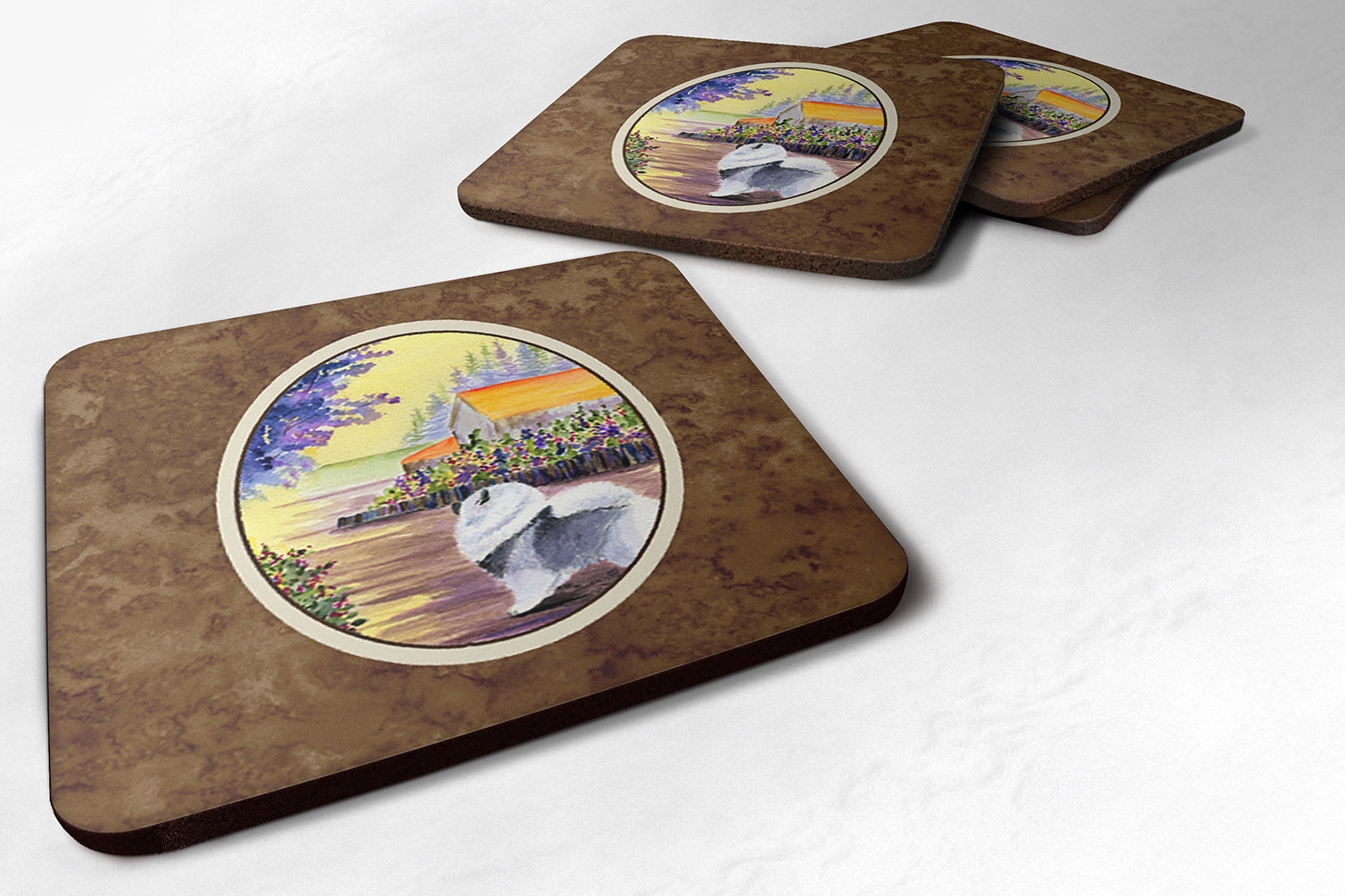 Keeshond Foam Coasters Set of 4 Cup Coasters for Indoor Outdoor, Tabletop Protection, Anti Slip, Mouse pad Material