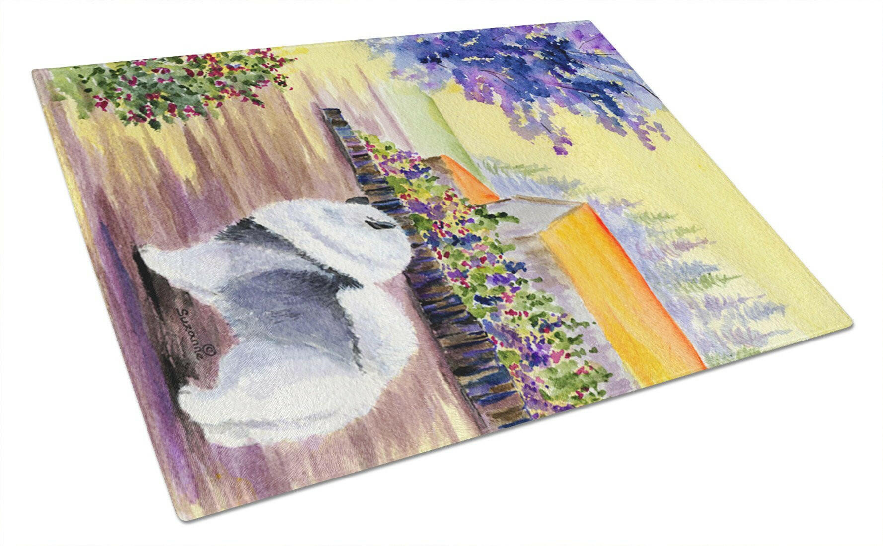Keeshond Cutting Board Tempered Glass Kitchen Cutting Surface, Heat Resistant Chopping, Non-Slip Feet, Food Prep & Serving