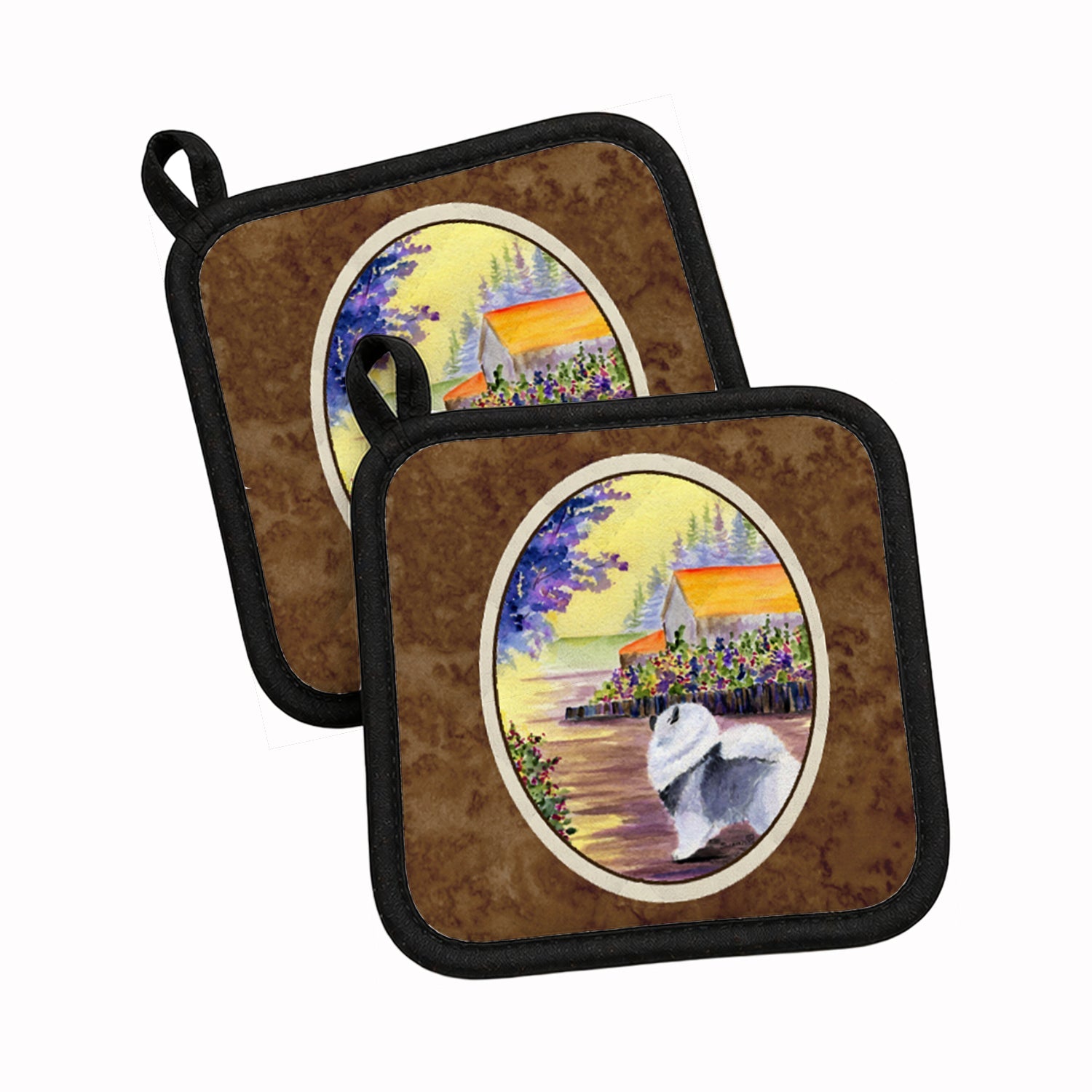 Keeshond Pot Holder Set of 2 Heat Resistant Quilted Hot Pads 7.5 x 7.5 Inch, Insulated Kitchen Trivets for Cooking & Baking