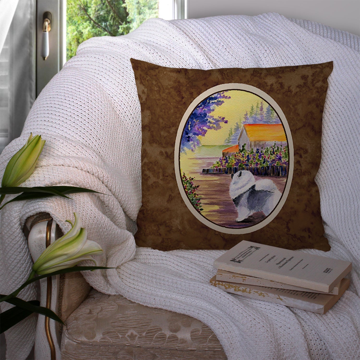 Keeshond Decorative Throw Pillow 14x14 Indoor Outdoor Accent Cushion, Fabric Cover with Insert for Sofa, Bed, Porch & Living Room