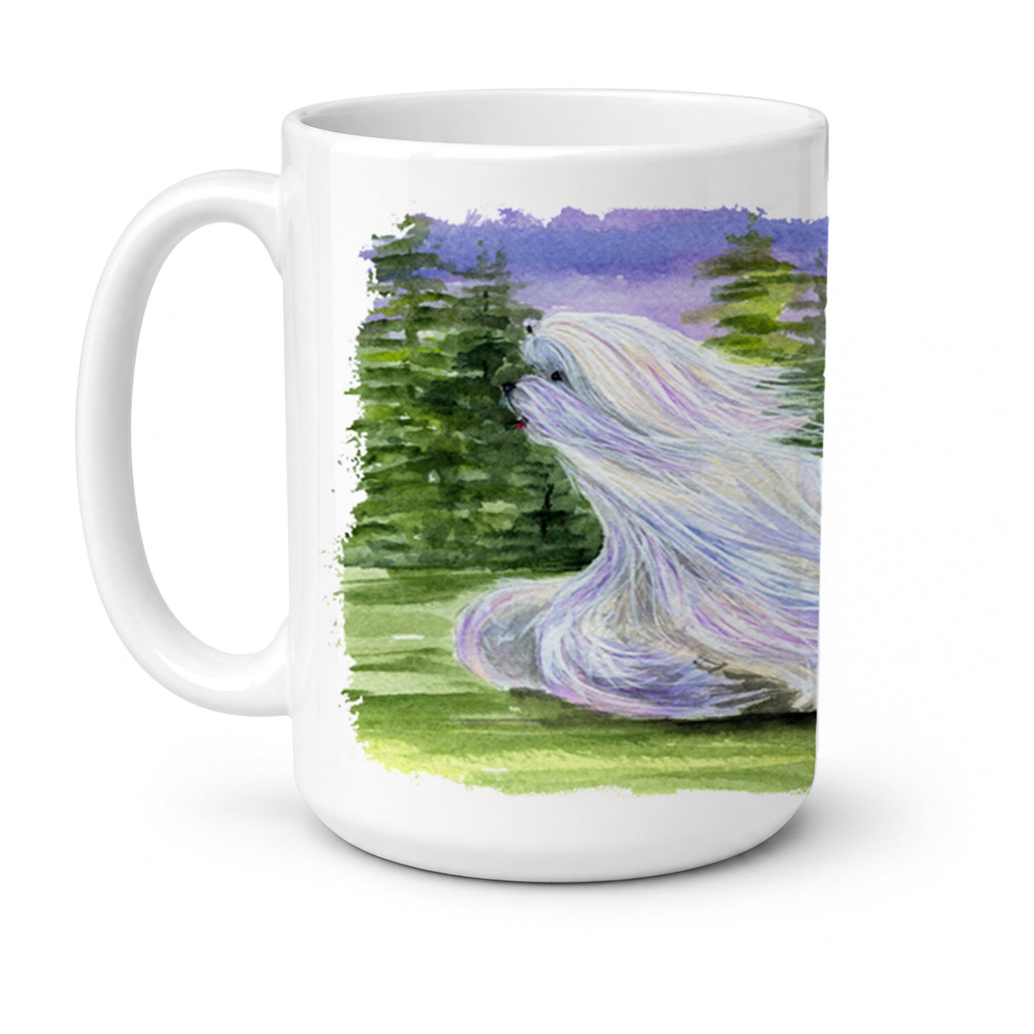 Maltese Ceramic Coffee Mug 15 oz Decorative Large C Handle Mug Cup for Tea, Cocoa Hot Chocolate