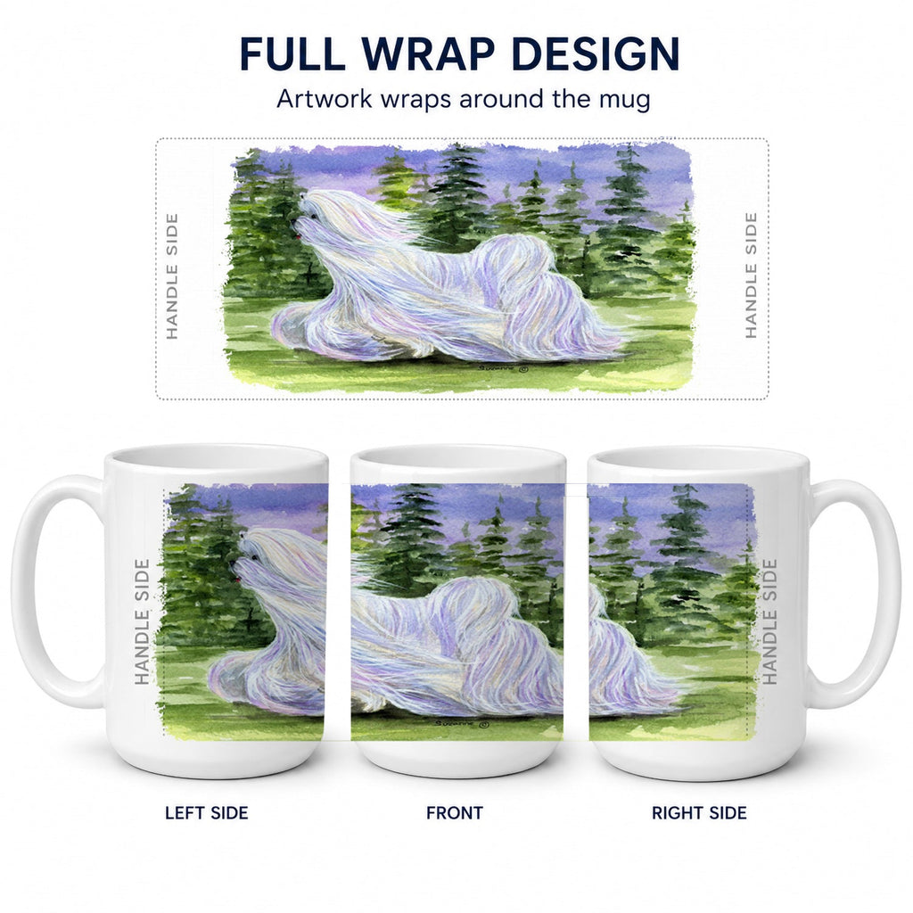 Maltese Ceramic Coffee Mug 15 oz Decorative Large C Handle Mug Cup for Tea, Cocoa Hot Chocolate
