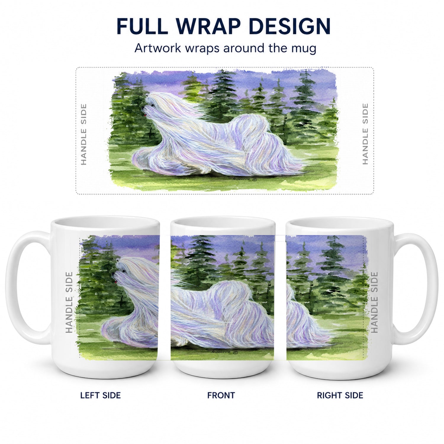 Maltese Ceramic Coffee Mug 15 oz Decorative Large C Handle Mug Cup for Tea, Cocoa Hot Chocolate