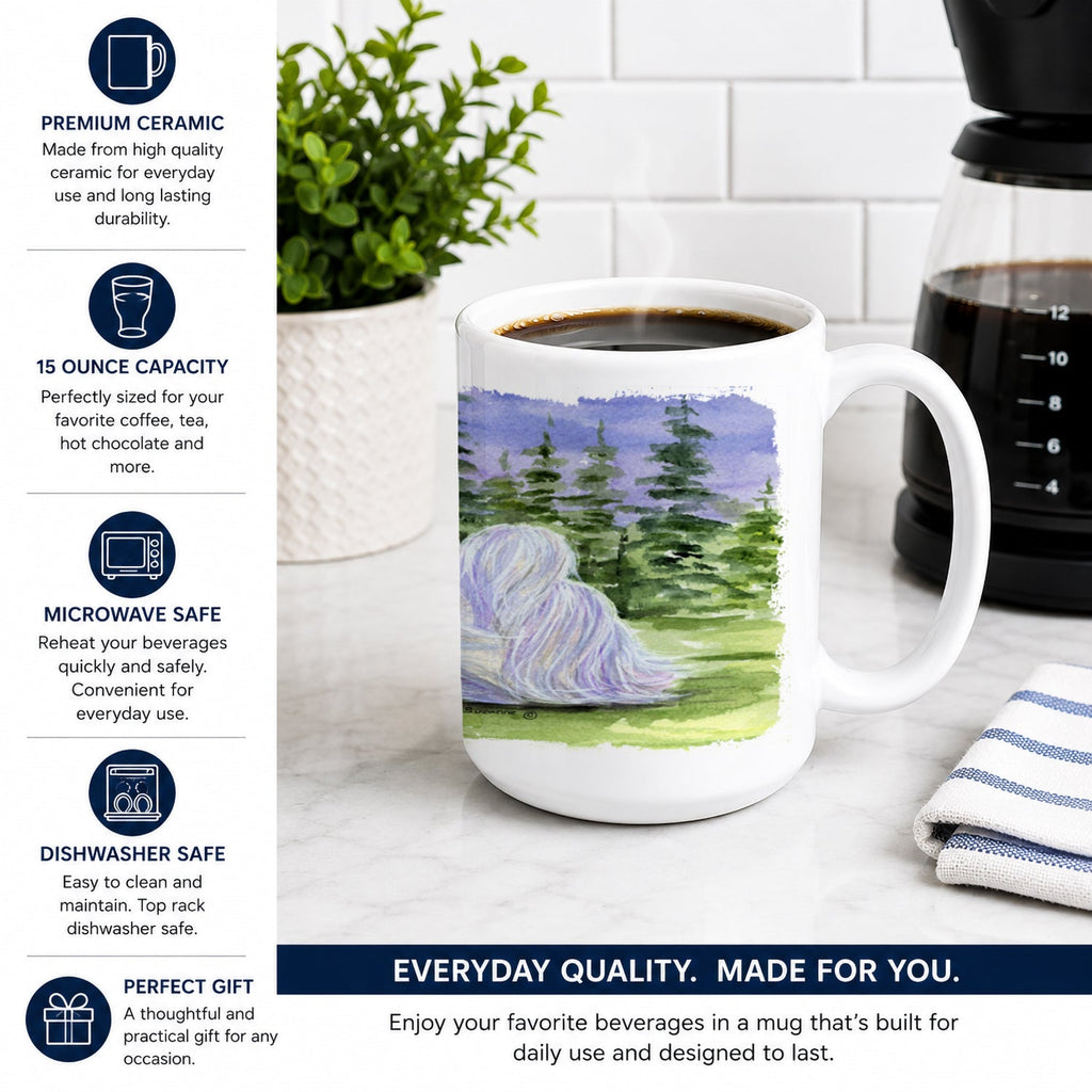 Maltese Ceramic Coffee Mug 15 oz Decorative Large C Handle Mug Cup for Tea, Cocoa Hot Chocolate