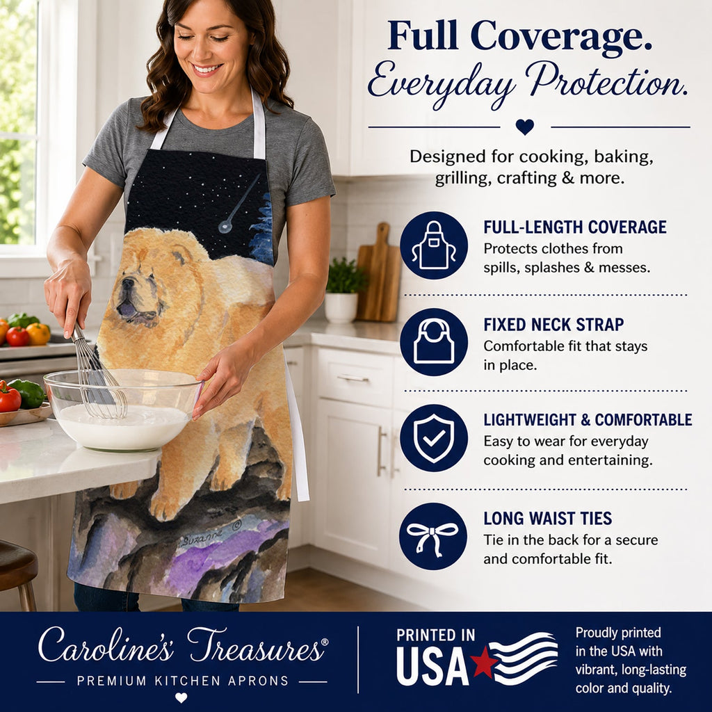 Starry Night Chow Chow Apron Cooking Kitchen Server Baking Crafts Gardening for Adult Women Men, Unisex, Large, Multicolor