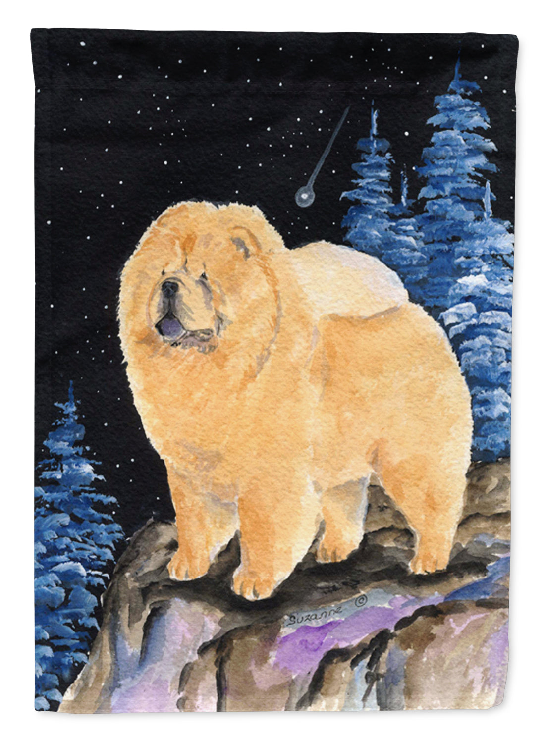 Starry Night Chow Chow House Flag 28x40 Porch Sleeve Pole Decorative Outside Yard Banner Artwork Wall Hanging, Polyester