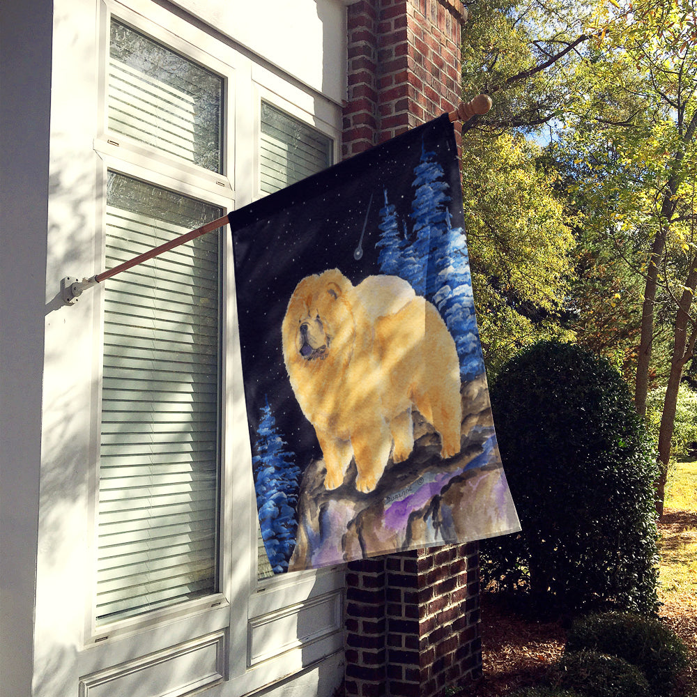 Starry Night Chow Chow House Flag 28x40 Porch Sleeve Pole Decorative Outside Yard Banner Artwork Wall Hanging, Polyester