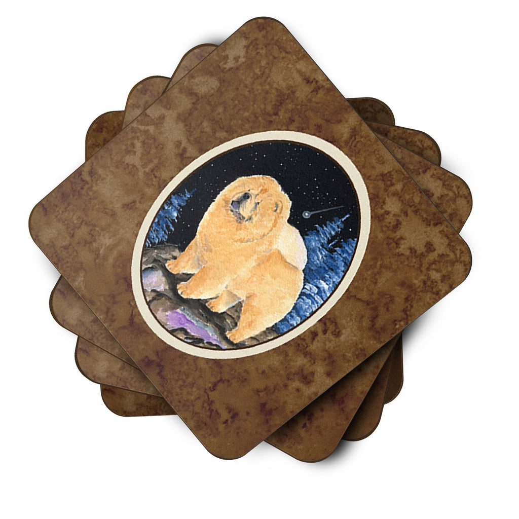 Starry Night Chow Chow Foam Coasters Set of 4 Cup Coasters for Indoor Outdoor, Tabletop Protection, Anti Slip, Mouse pad Material