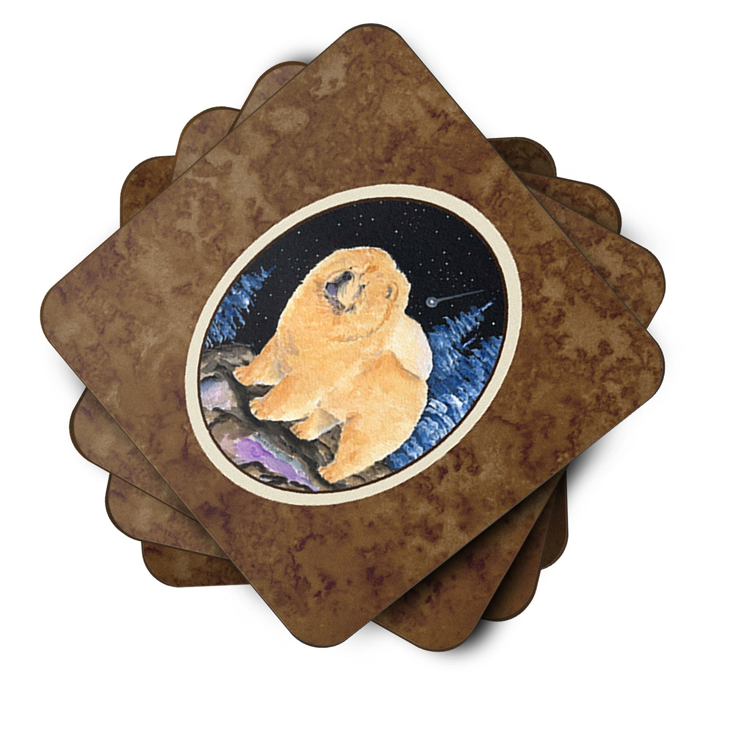 Starry Night Chow Chow Foam Coasters Set of 4 Cup Coasters for Indoor Outdoor, Tabletop Protection, Anti Slip, Mouse pad Material