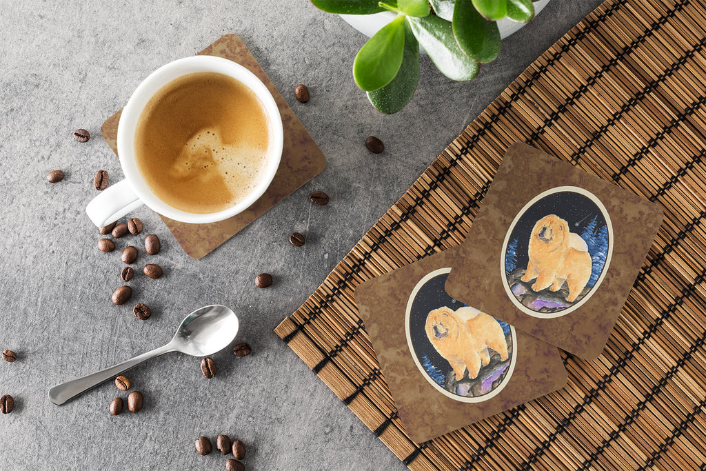 Starry Night Chow Chow Foam Coasters Set of 4 Cup Coasters for Indoor Outdoor, Tabletop Protection, Anti Slip, Mouse pad Material