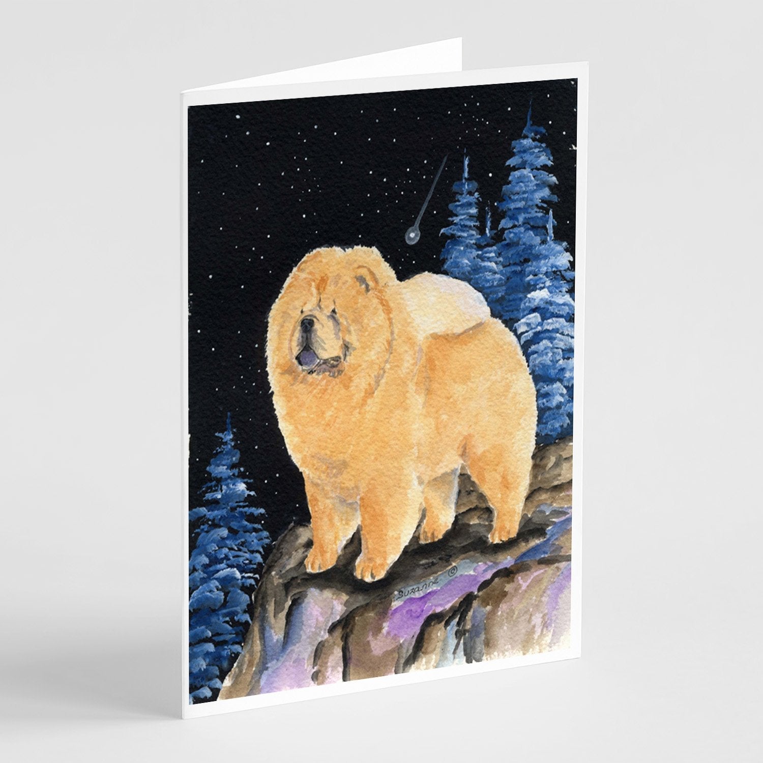 Starry Night Chow Chow Greeting Cards Pack of 8 Blank Cards with Envelopes Whimsical A7 Size 5x7