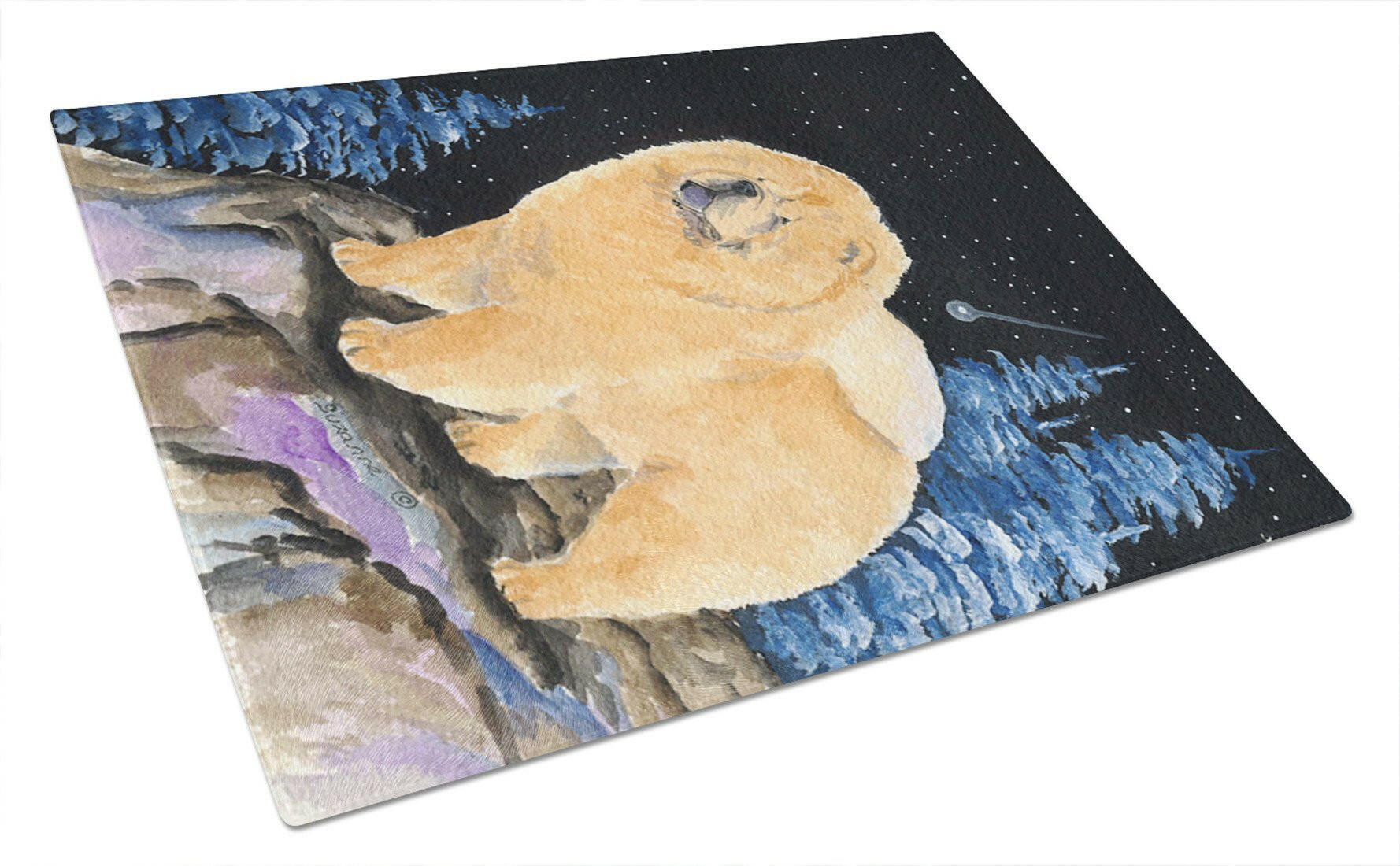 Starry Night Chow Chow Cutting Board Tempered Glass Kitchen Cutting Surface, Heat Resistant Chopping, Non-Slip Feet, Food Prep & Serving