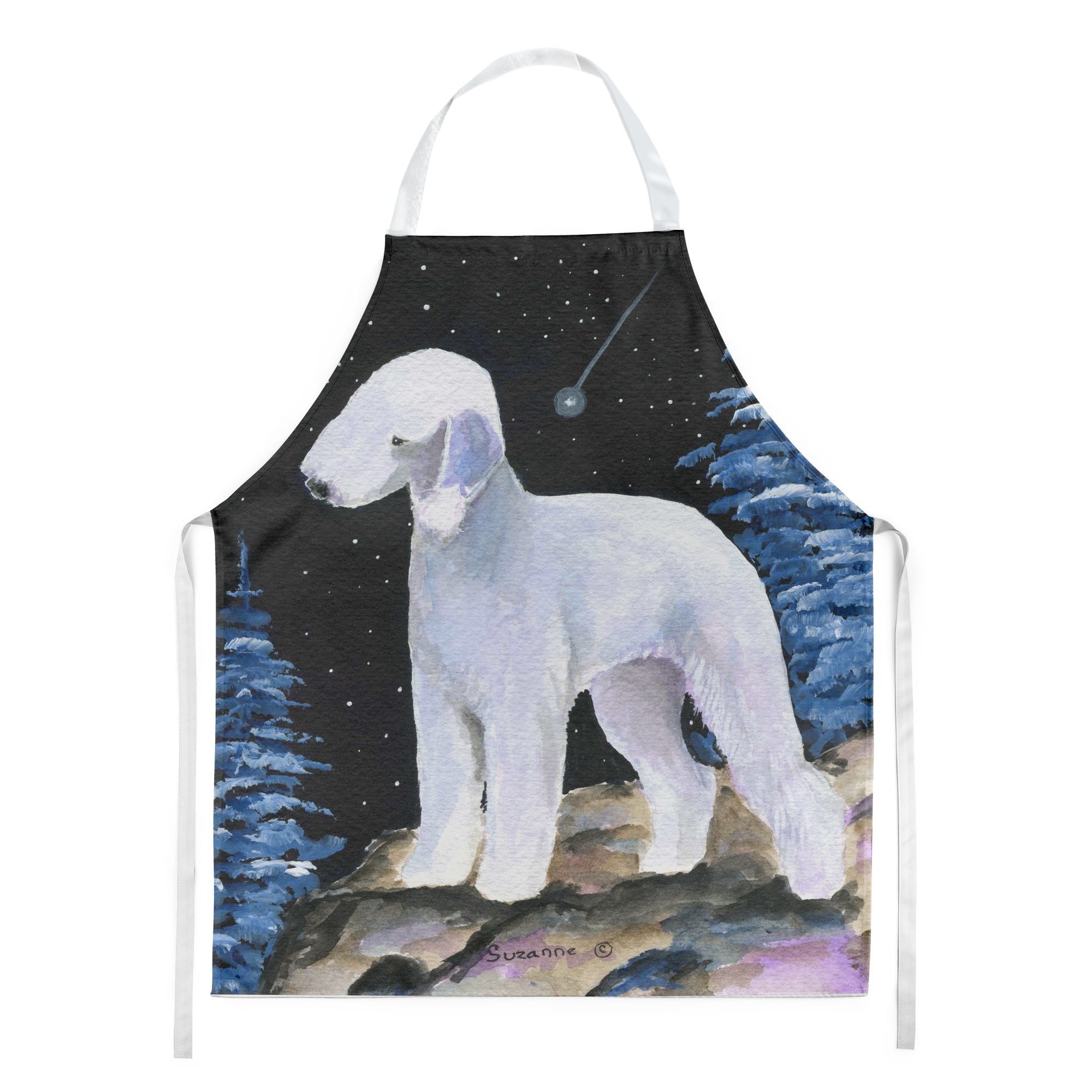 Starry Night Bedlington Terrier Apron Cooking Kitchen Server Baking Crafts Gardening for Adult Women Men, Unisex, Large, Multicolor