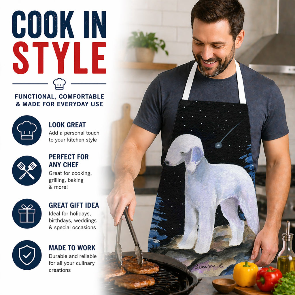 Starry Night Bedlington Terrier Apron Cooking Kitchen Server Baking Crafts Gardening for Adult Women Men, Unisex, Large, Multicolor