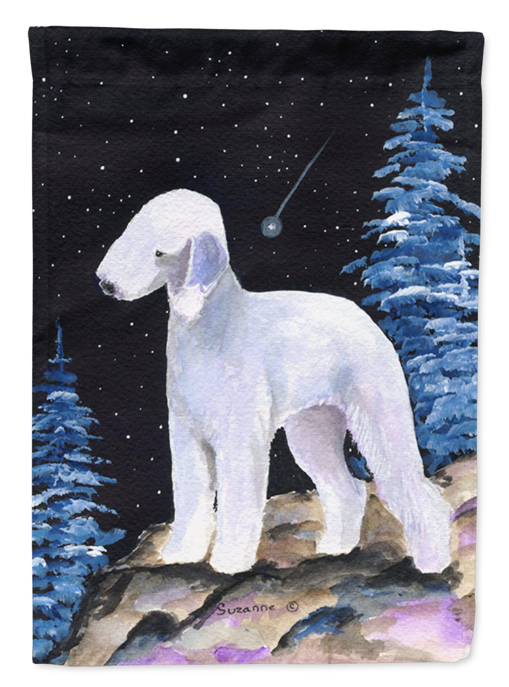Starry Night Bedlington Terrier House Flag 28x40 Porch Sleeve Pole Decorative Outside Yard Banner Artwork Wall Hanging, Polyester