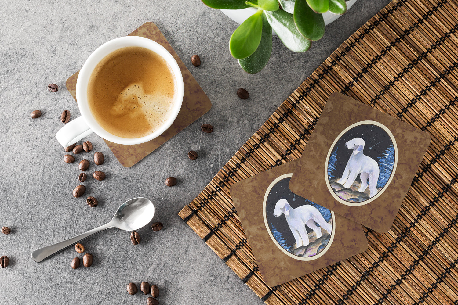 Starry Night Bedlington Terrier Foam Coasters Set of 4 Cup Coasters for Indoor Outdoor, Tabletop Protection, Anti Slip, Mouse pad Material