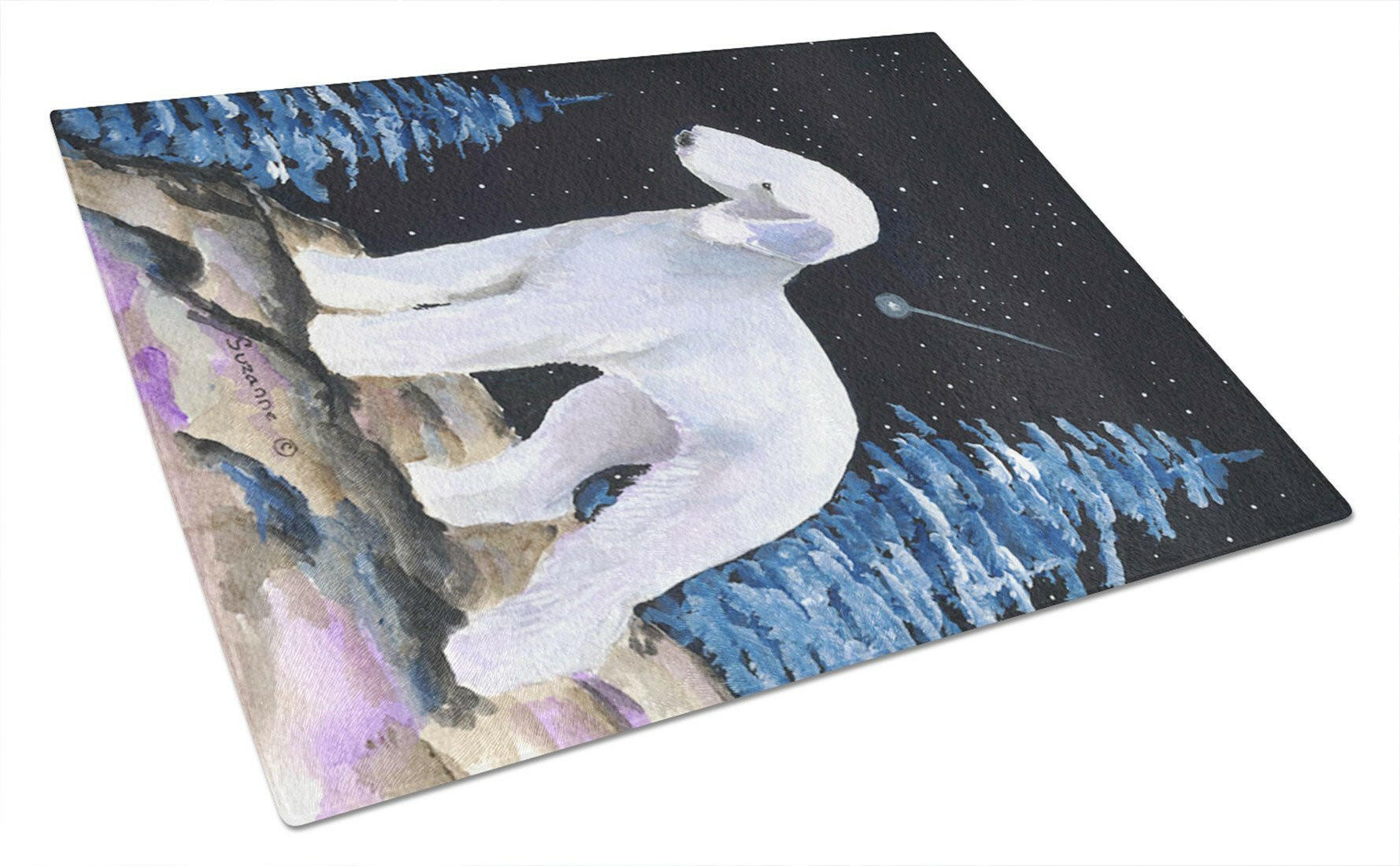 Starry Night Bedlington Terrier Cutting Board Tempered Glass Kitchen Cutting Surface, Heat Resistant Chopping, Non-Slip Feet, Food Prep & Serving