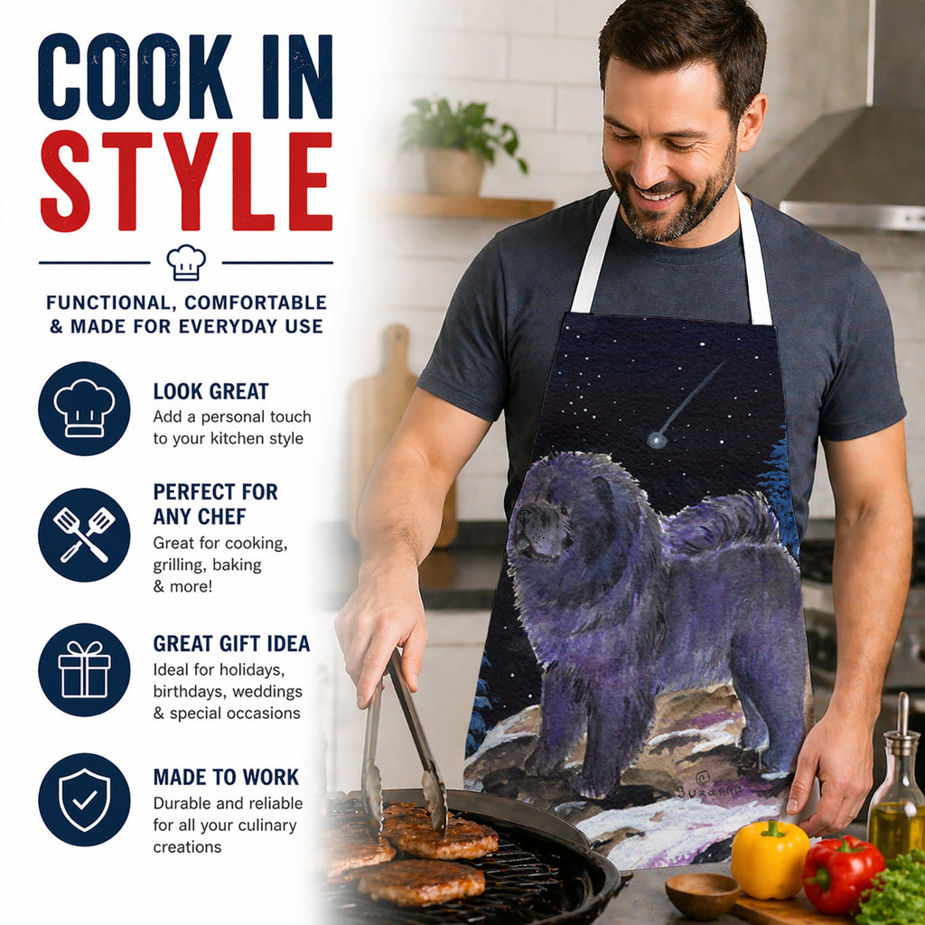 Starry Night Chow Chow Apron Cooking Kitchen Server Baking Crafts Gardening for Adult Women Men, Unisex, Large, Multicolor