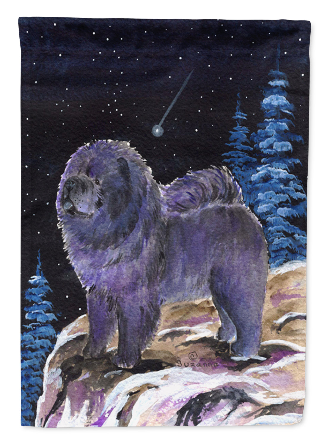 Starry Night Chow Chow House Flag 28x40 Porch Sleeve Pole Decorative Outside Yard Banner Artwork Wall Hanging, Polyester