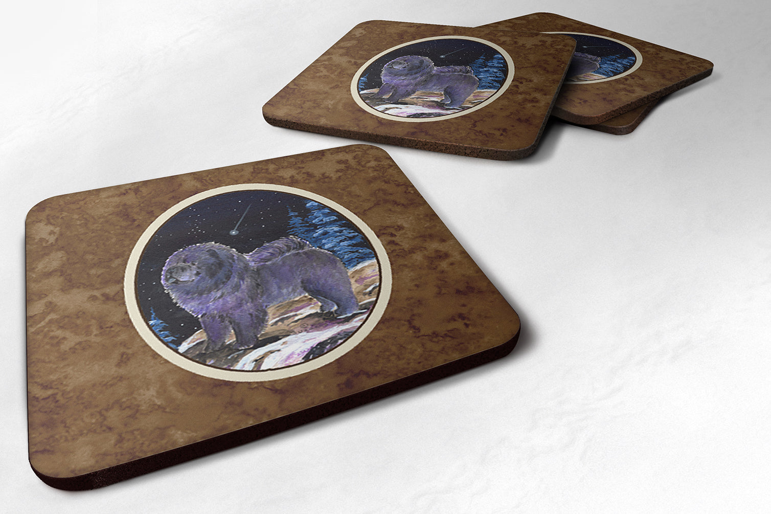 Starry Night Chow Chow Foam Coasters Set of 4 Cup Coasters for Indoor Outdoor, Tabletop Protection, Anti Slip, Mouse pad Material