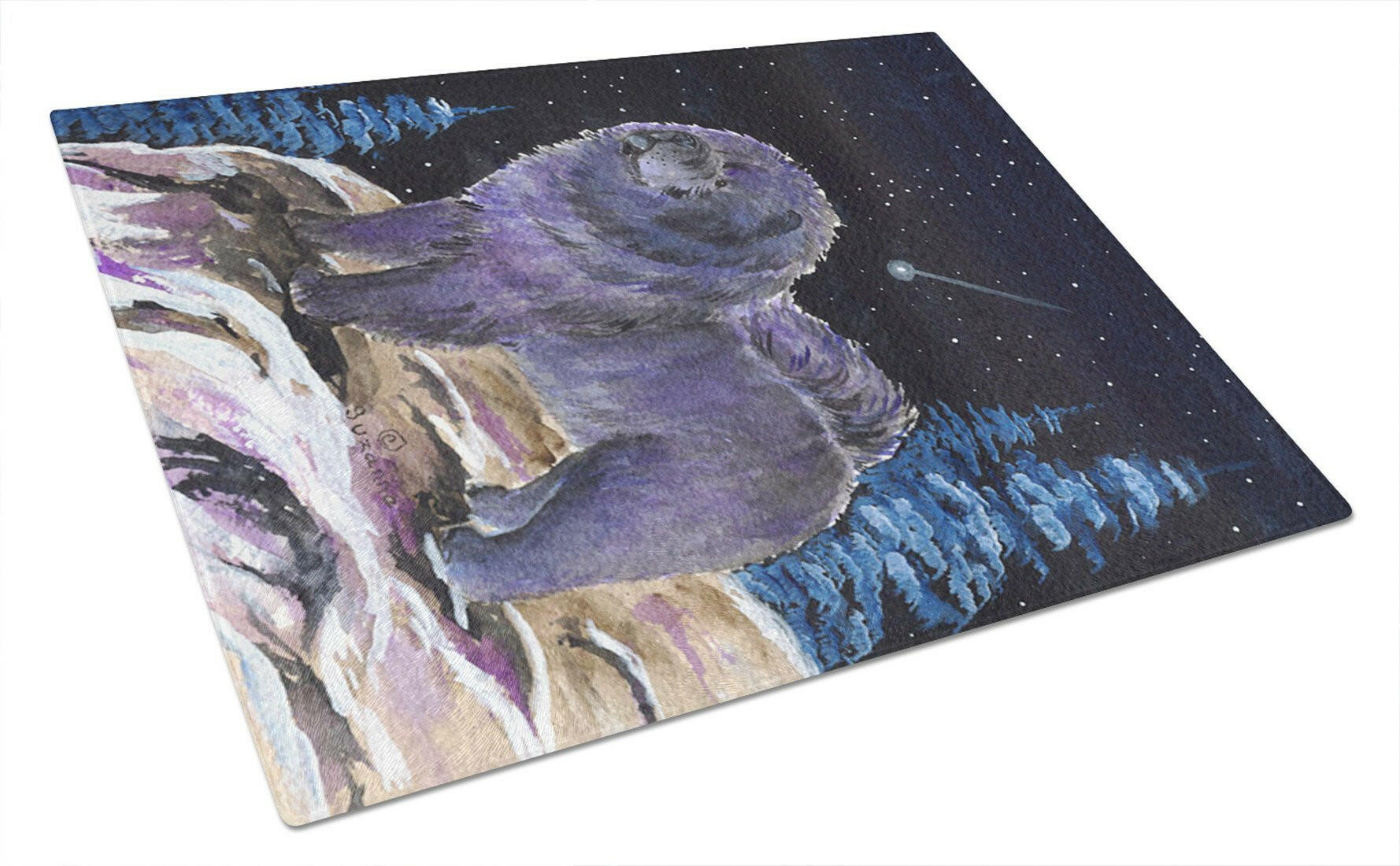 Starry Night Chow Chow Cutting Board Tempered Glass Kitchen Cutting Surface, Heat Resistant Chopping, Non-Slip Feet, Food Prep & Serving