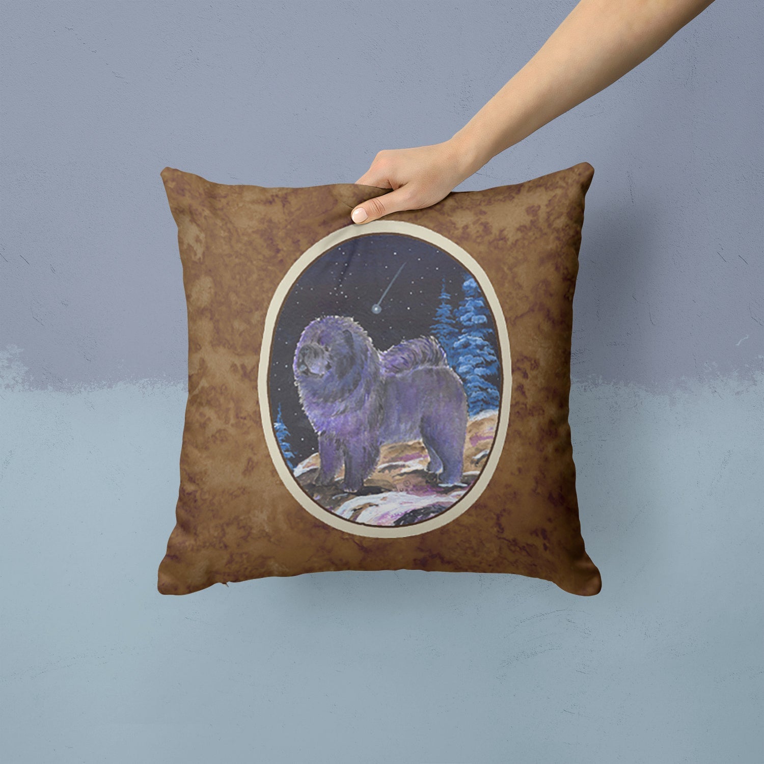 Starry Night Chow Chow Decorative Throw Pillow 14x14 Indoor Outdoor Accent Cushion, Fabric Cover with Insert for Sofa, Bed, Porch & Living Room