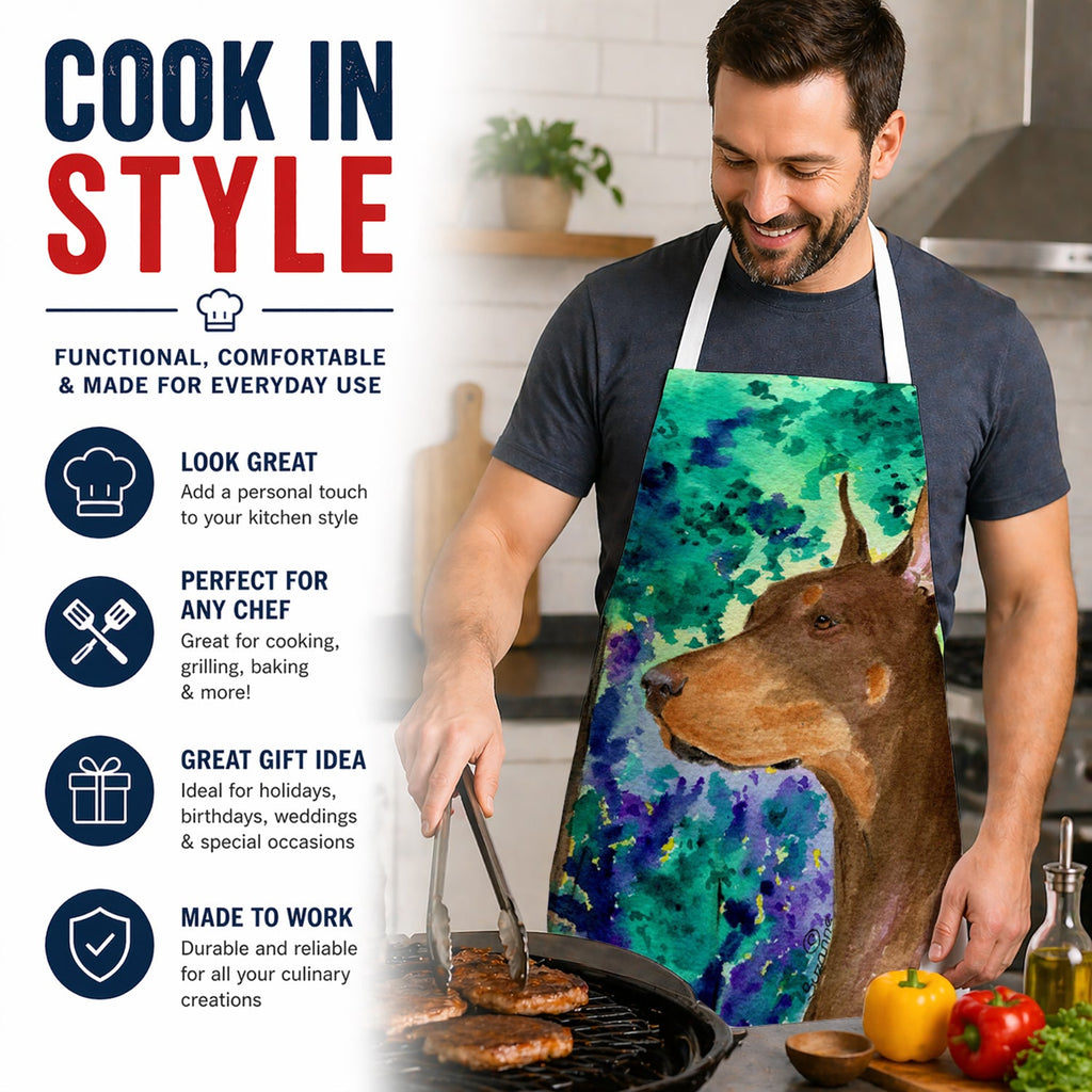 Doberman Apron Cooking Kitchen Server Baking Crafts Gardening for Adult Women Men, Unisex, Large, Multicolor