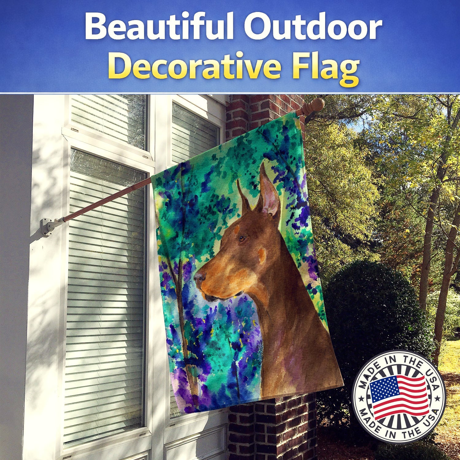 Doberman House Flag 28x40 Porch Sleeve Pole Decorative Outside Yard Banner Artwork Wall Hanging, Polyester