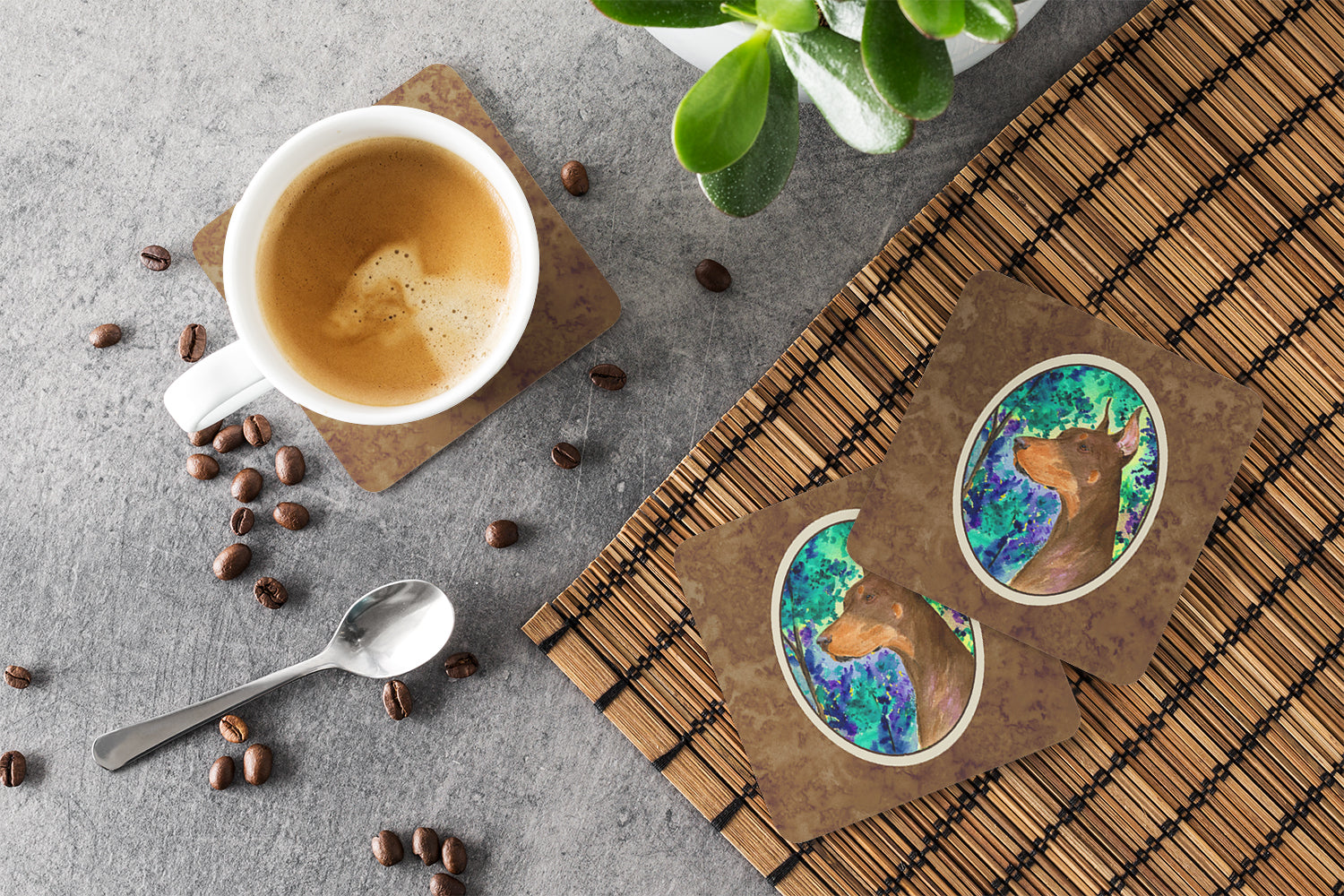 Doberman Foam Coasters Set of 4 Cup Coasters for Indoor Outdoor, Tabletop Protection, Anti Slip, Mouse pad Material
