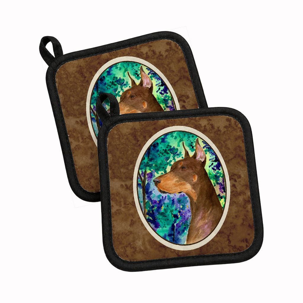 Doberman Pot Holder Set of 2 Heat Resistant Quilted Hot Pads 7.5 x 7.5 Inch, Insulated Kitchen Trivets for Cooking & Baking