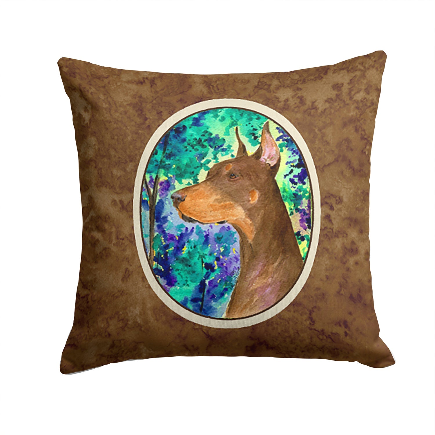 Doberman Decorative Throw Pillow 14x14 Indoor Outdoor Accent Cushion, Fabric Cover with Insert for Sofa, Bed, Porch & Living Room