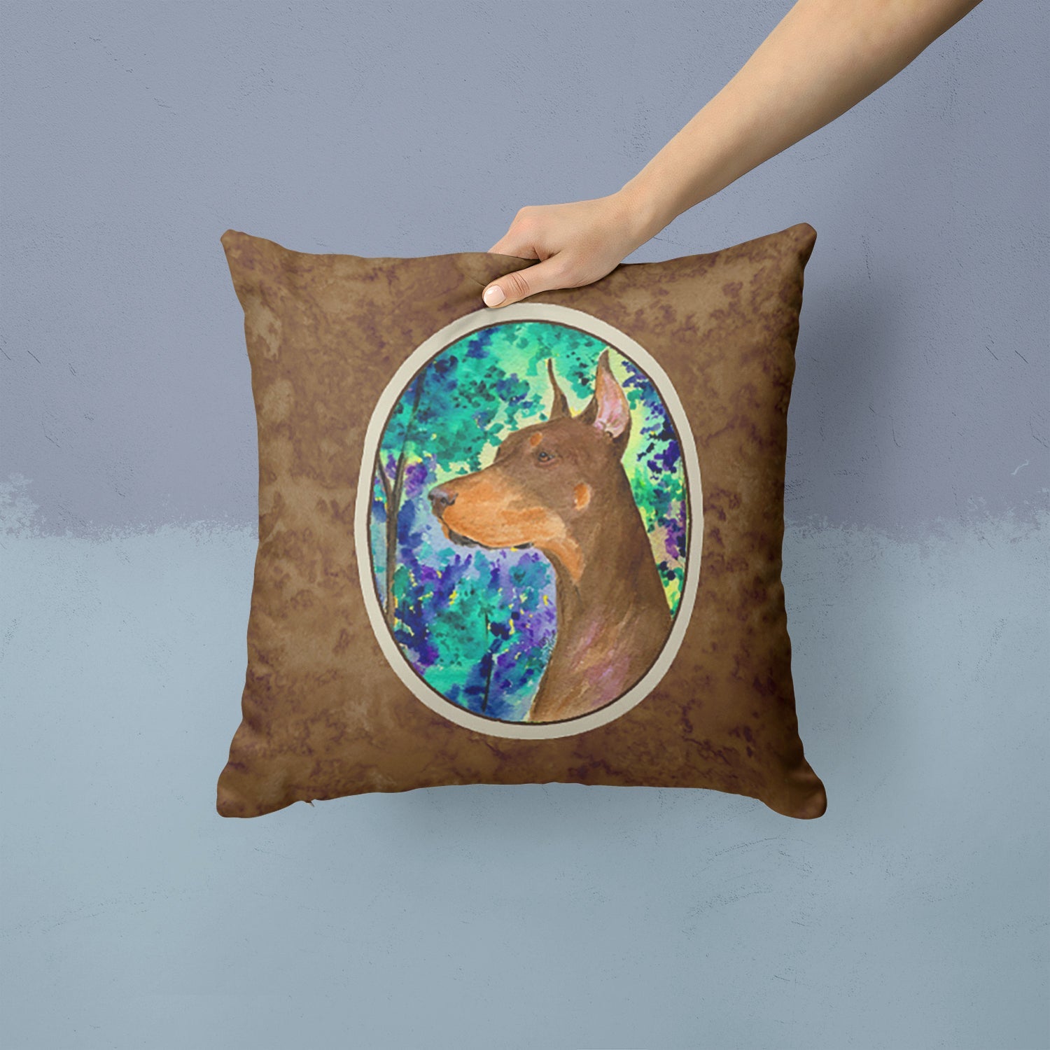 Doberman Decorative Throw Pillow 14x14 Indoor Outdoor Accent Cushion, Fabric Cover with Insert for Sofa, Bed, Porch & Living Room