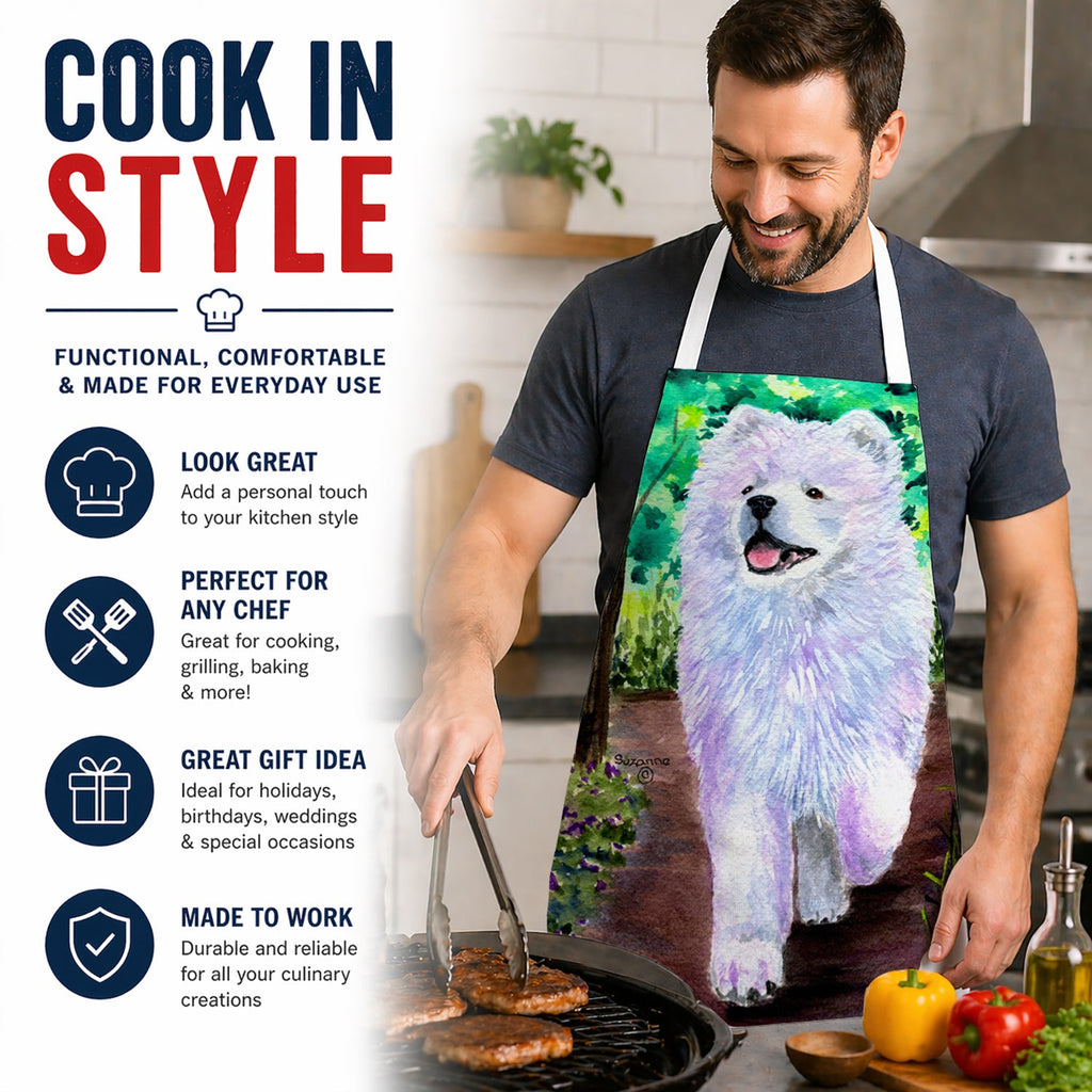 Samoyed Apron Cooking Kitchen Server Baking Crafts Gardening for Adult Women Men, Unisex, Large, Multicolor