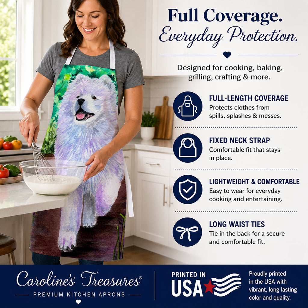 Samoyed Apron Cooking Kitchen Server Baking Crafts Gardening for Adult Women Men, Unisex, Large, Multicolor