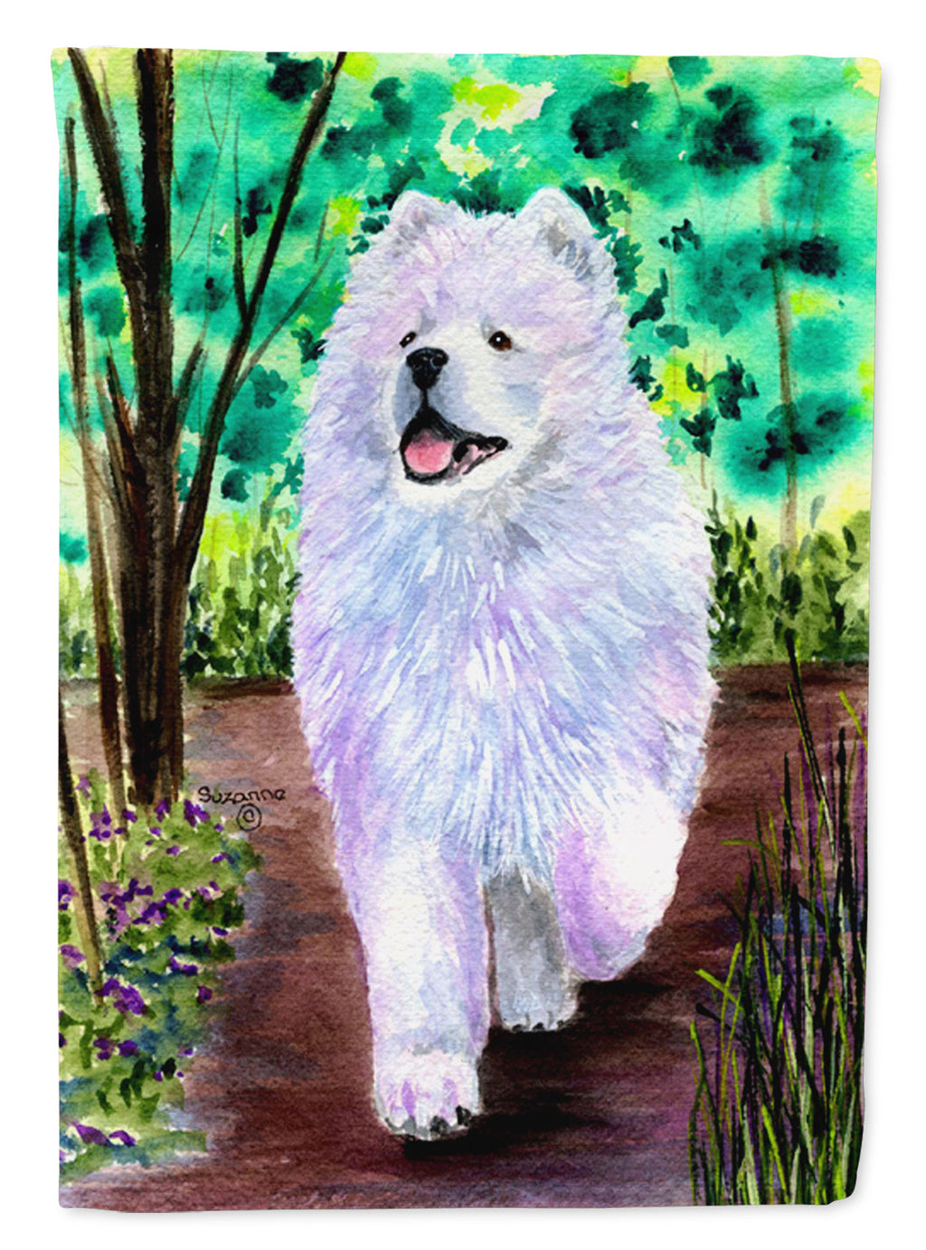 Samoyed House Flag 28x40 Porch Sleeve Pole Decorative Outside Yard Banner Artwork Wall Hanging, Polyester