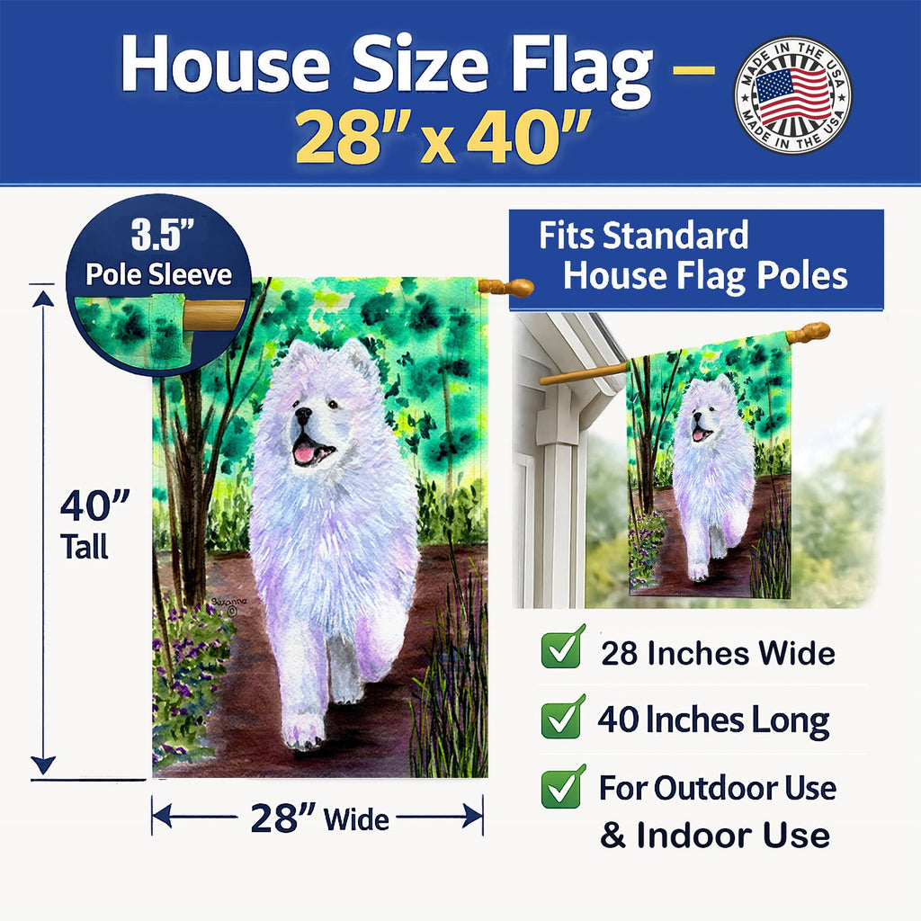 Samoyed House Flag 28x40 Porch Sleeve Pole Decorative Outside Yard Banner Artwork Wall Hanging, Polyester