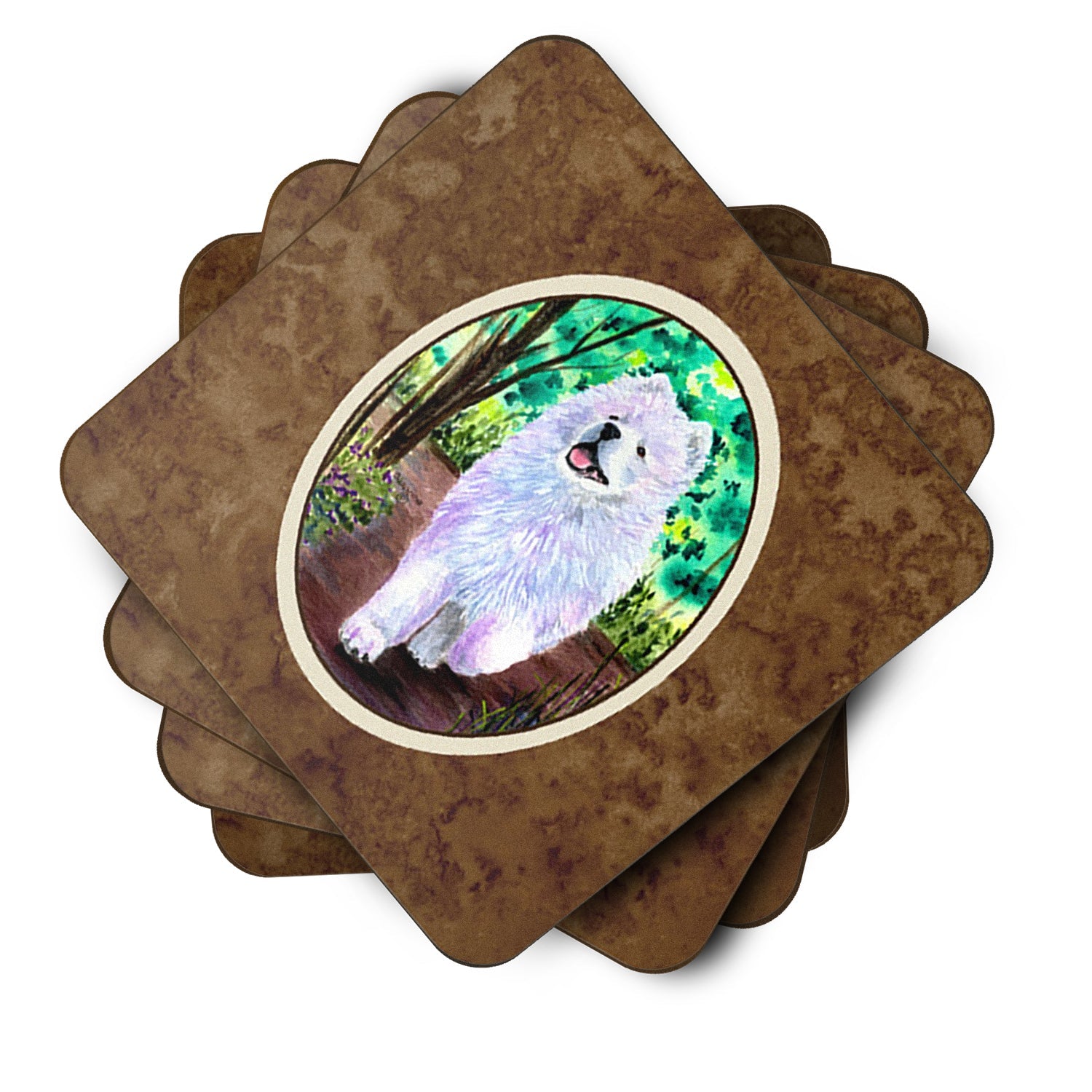 Samoyed Foam Coasters Set of 4 Cup Coasters for Indoor Outdoor, Tabletop Protection, Anti Slip, Mouse pad Material