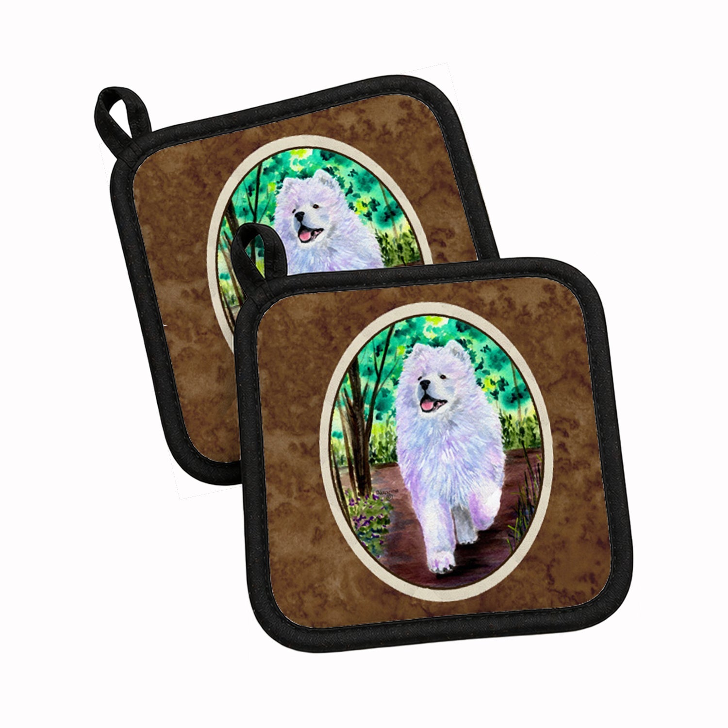 Samoyed Pot Holder Set of 2 Heat Resistant Quilted Hot Pads 7.5 x 7.5 Inch, Insulated Kitchen Trivets for Cooking & Baking