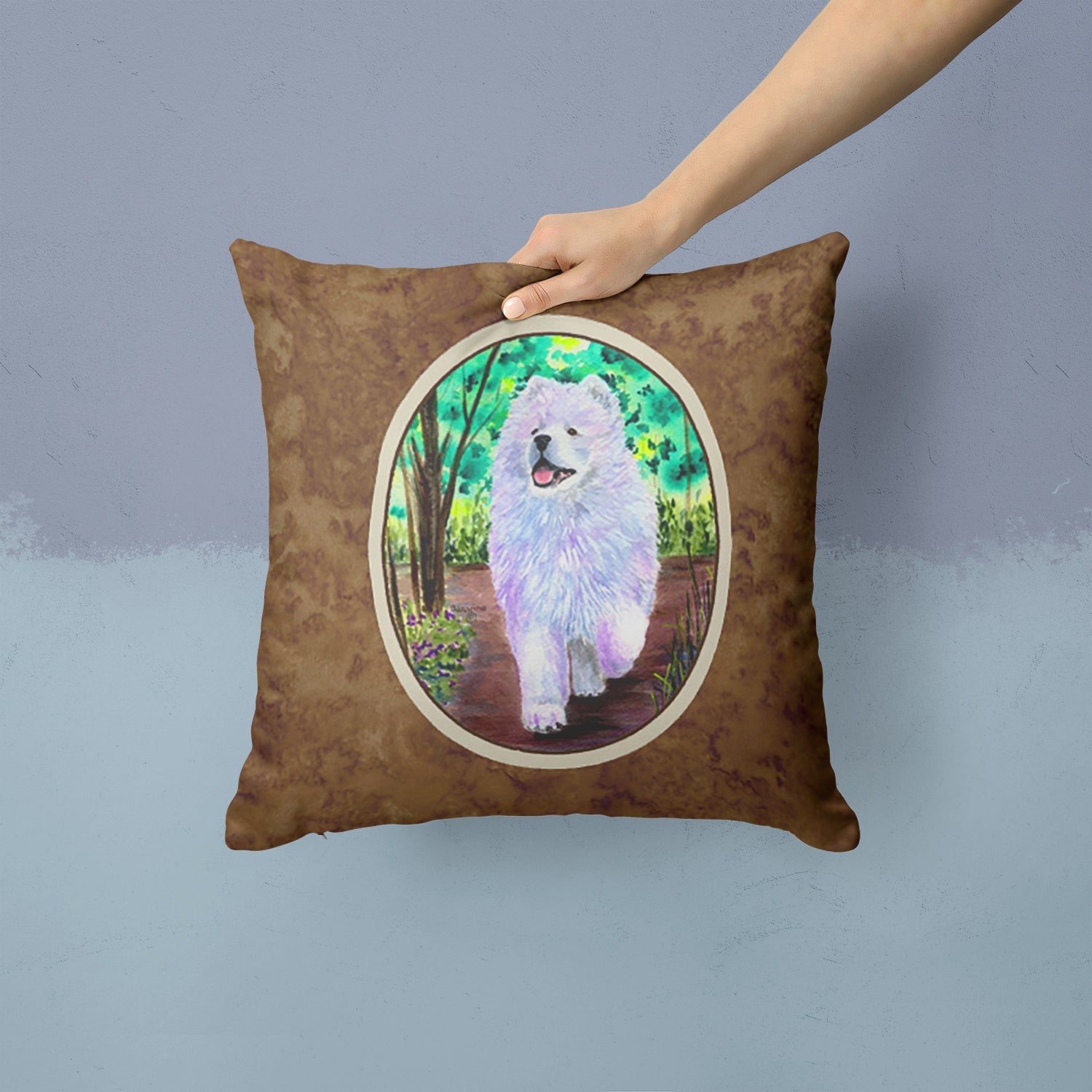 Samoyed Decorative Throw Pillow 14x14 Indoor Outdoor Accent Cushion, Fabric Cover with Insert for Sofa, Bed, Porch & Living Room