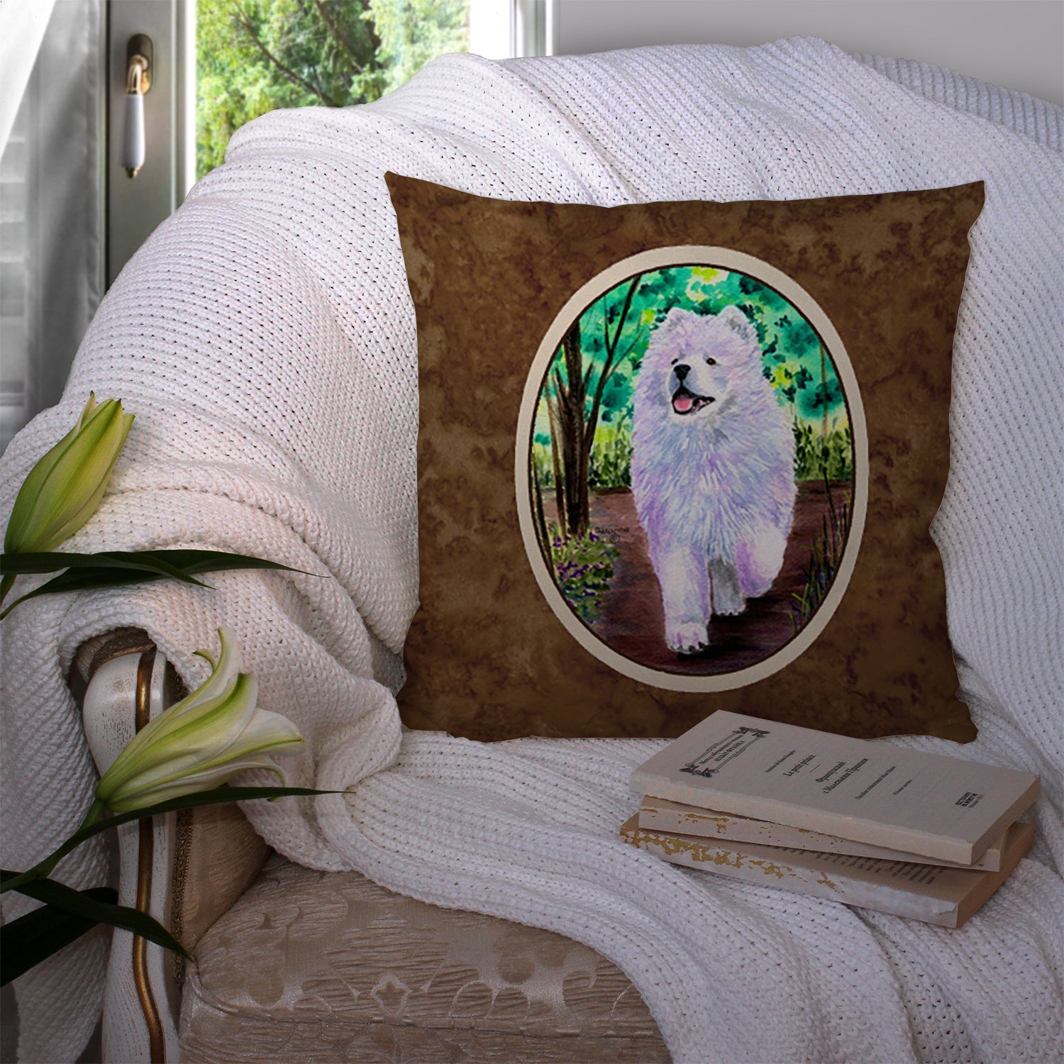 Samoyed Decorative Throw Pillow 14x14 Indoor Outdoor Accent Cushion, Fabric Cover with Insert for Sofa, Bed, Porch & Living Room