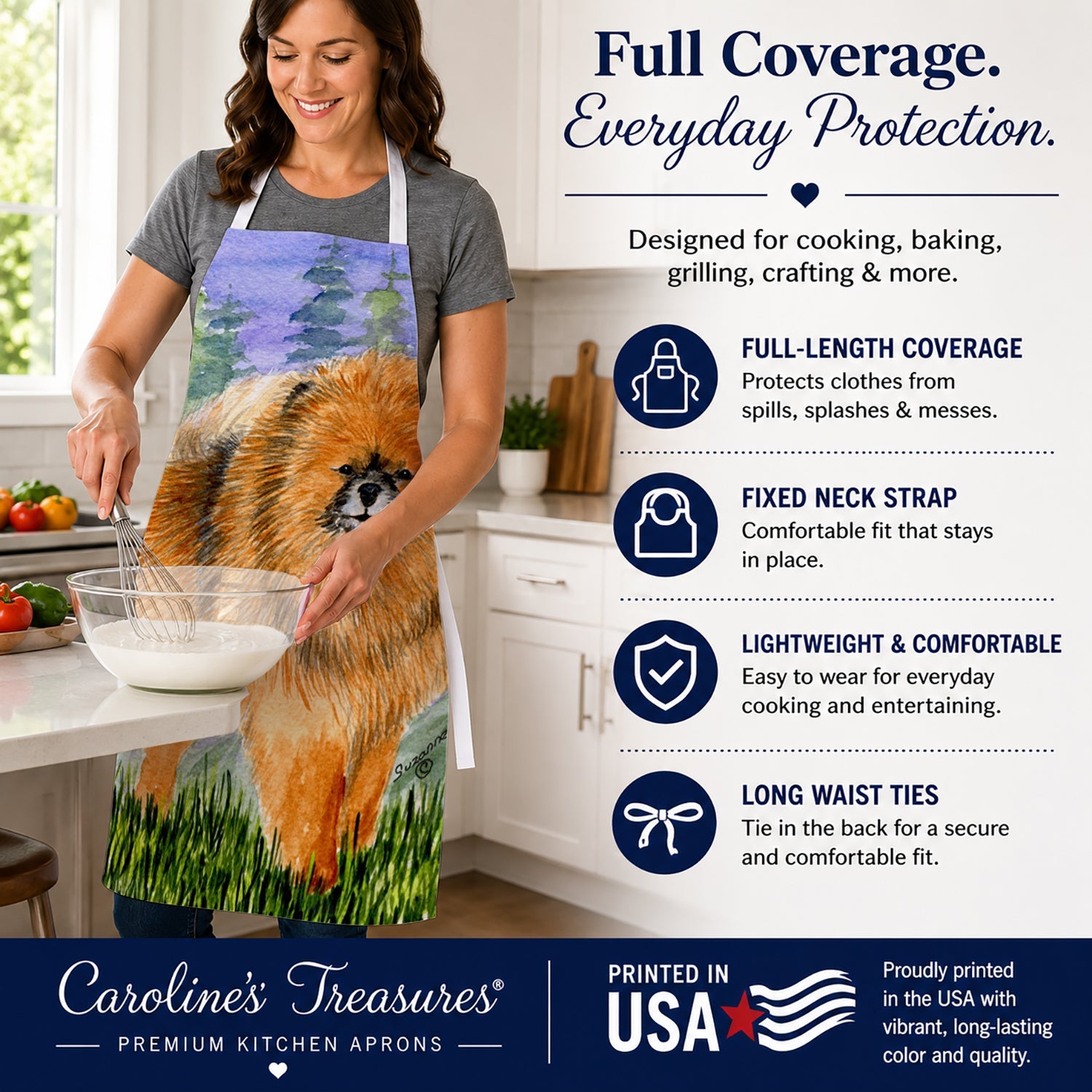 Pomeranian Apron Cooking Kitchen Server Baking Crafts Gardening for Adult Women Men, Unisex, Large, Multicolor