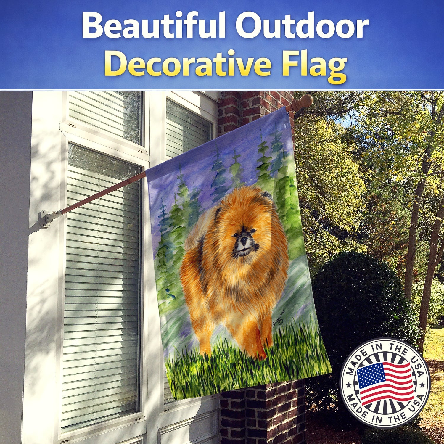 Pomeranian House Flag 28x40 Porch Sleeve Pole Decorative Outside Yard Banner Artwork Wall Hanging, Polyester