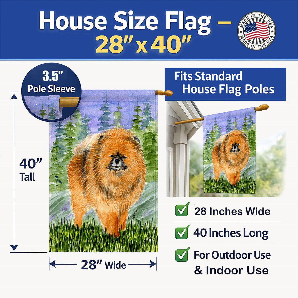 Pomeranian House Flag 28x40 Porch Sleeve Pole Decorative Outside Yard Banner Artwork Wall Hanging, Polyester